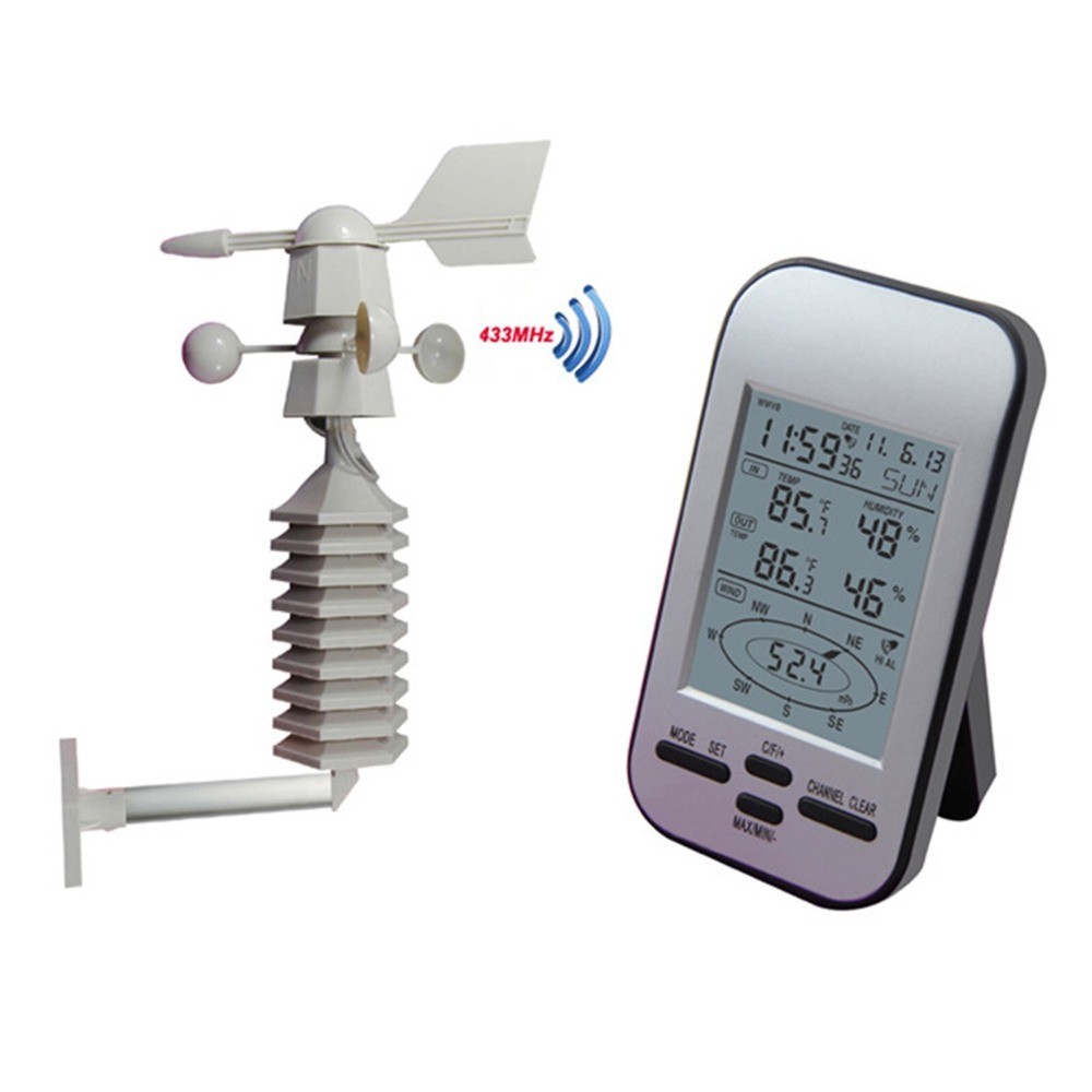 Indoor And Outdoor Weather Station With Wireless Anemometer And Thermometer