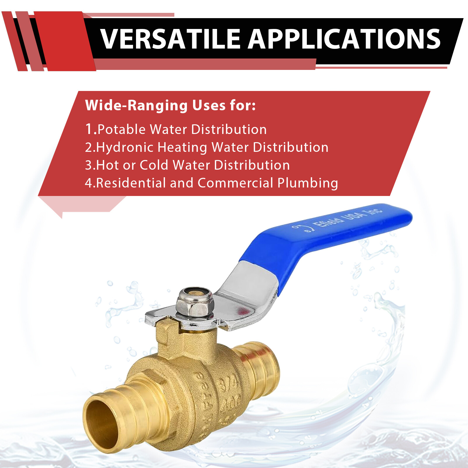EFIELD 3/4″×3/4″ Pex Crimp Ball Valve Blue Handle Brass No Lead Free Shipping