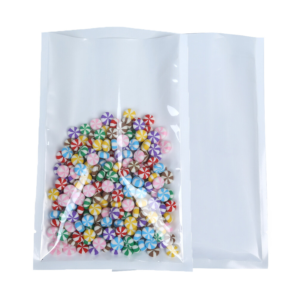 100x Gloss Clear White Back Plastic PET Poly Open Fill Bags 7x10cm 2.75x4in