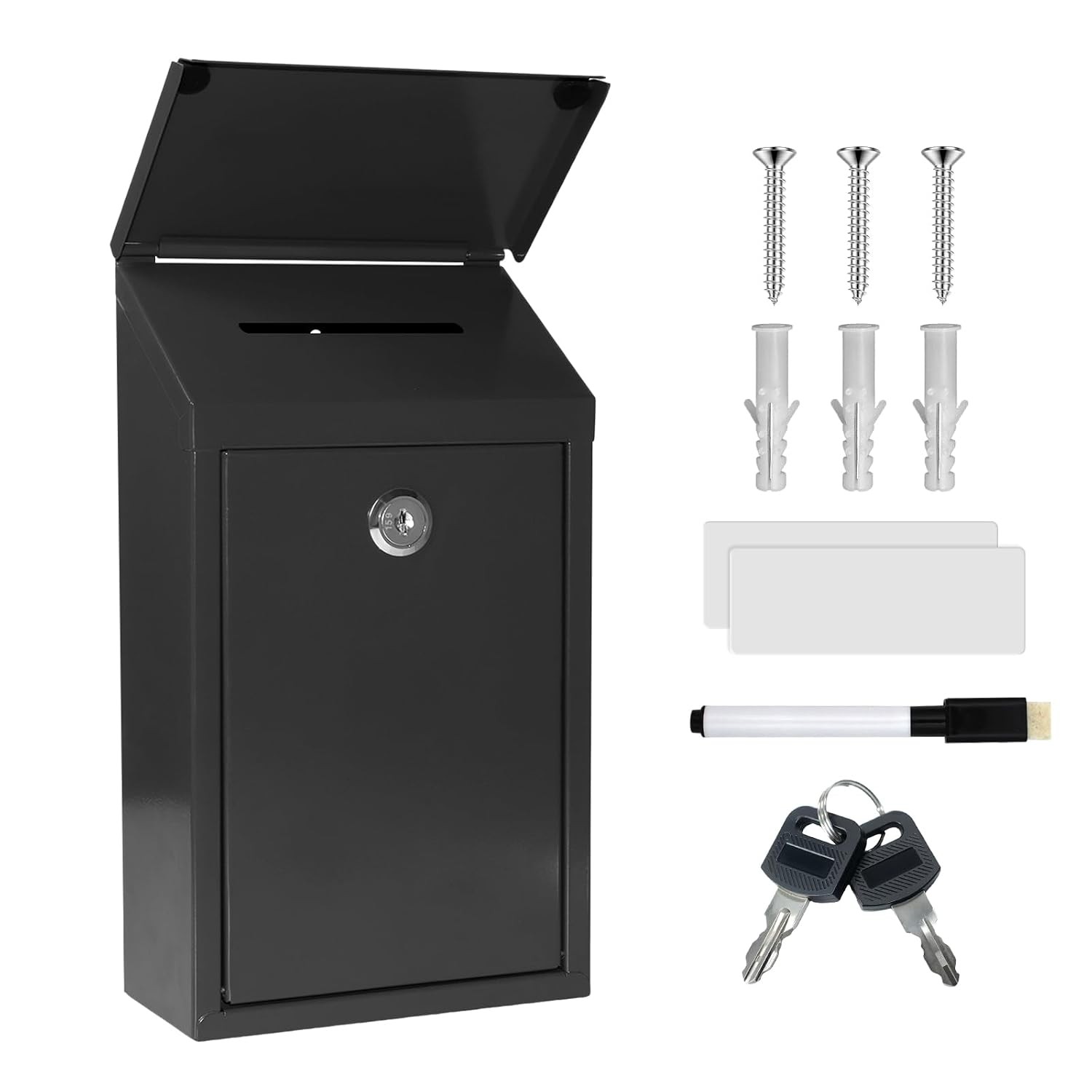 Metal Cash Box 10.2″ with 2 Magnetic Whiteboard, Black Money Box | 2 Reusable Ma