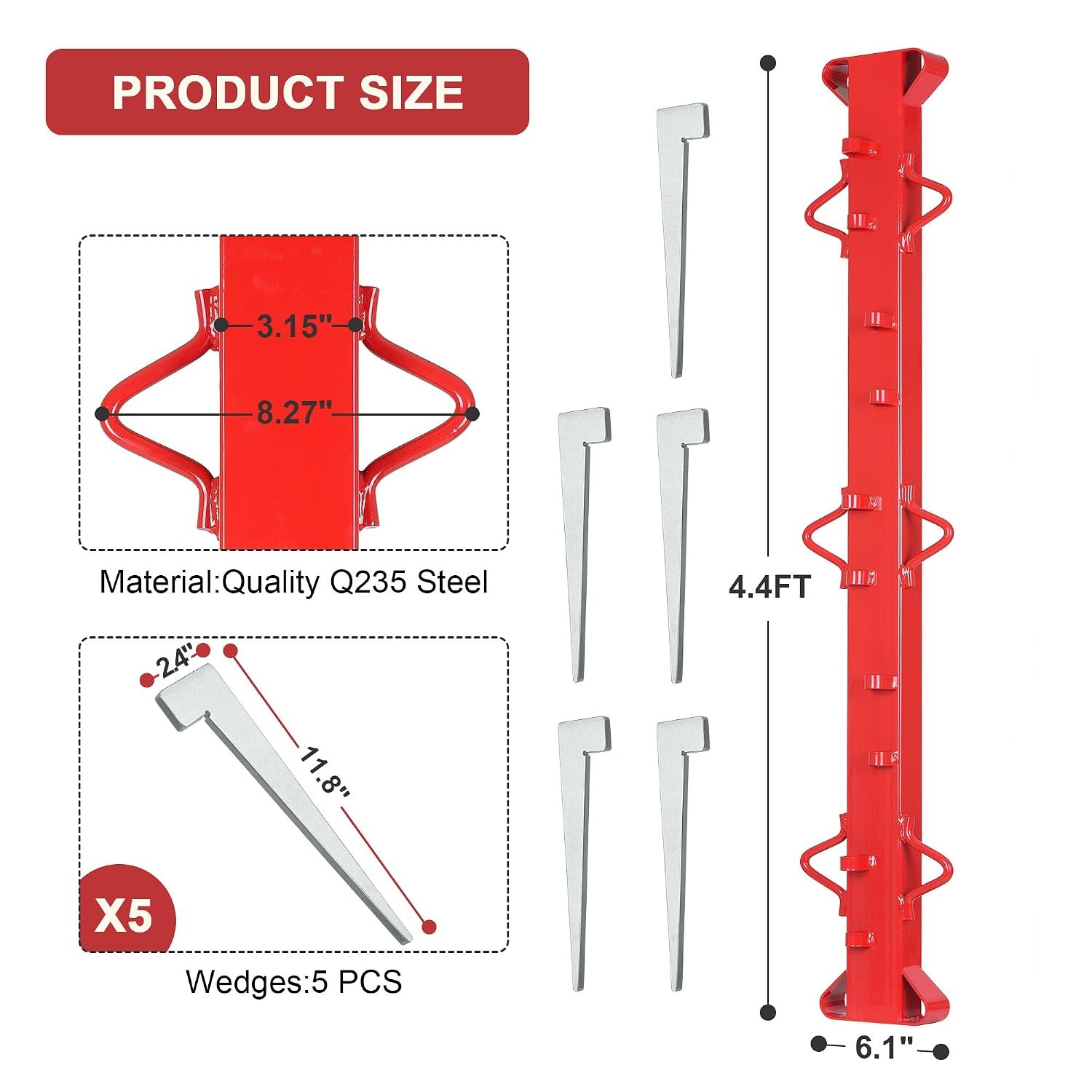 4Ft Woven Wire Fence Stretcher Bar with 5 Wedges, Heavy-Duty Carbon Steel Fence