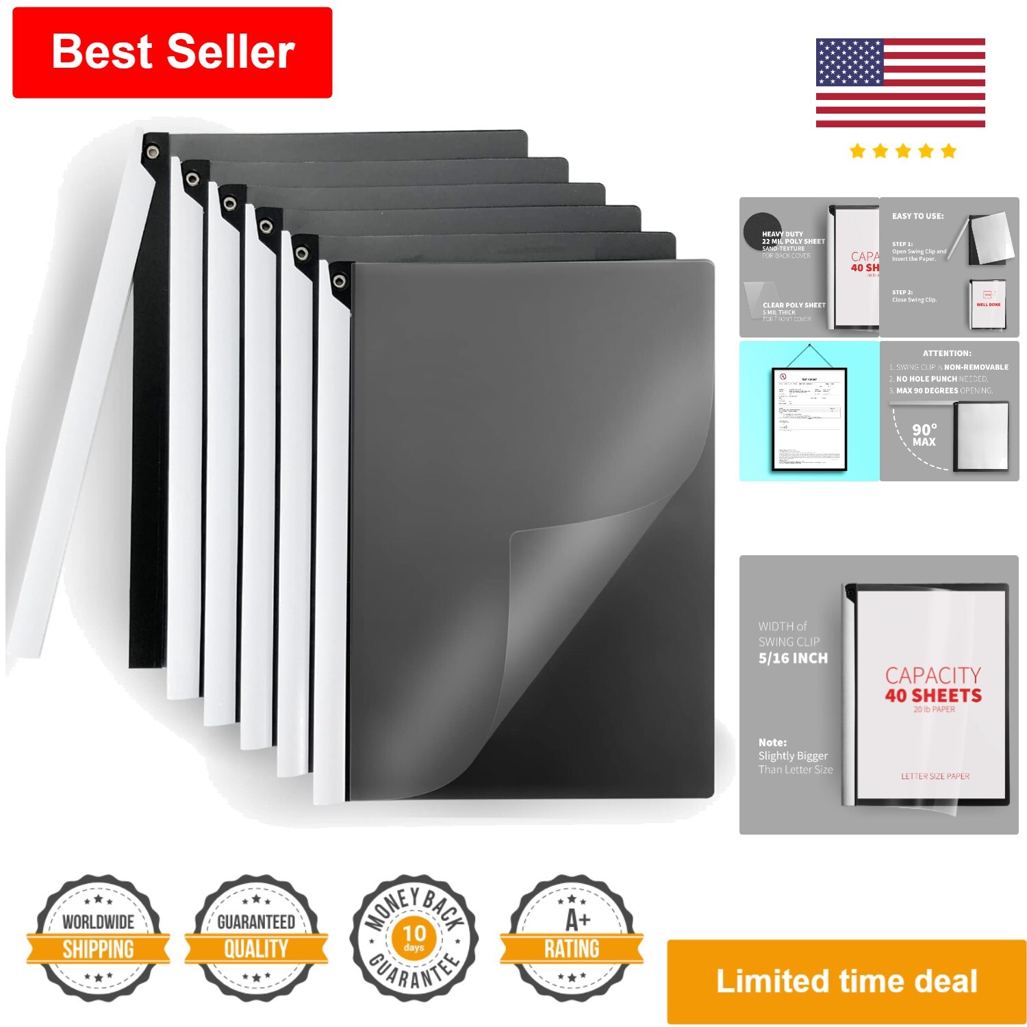 Clear Front Report Covers with Swing Clip – 6 Pack – Letter Size & A4 Size