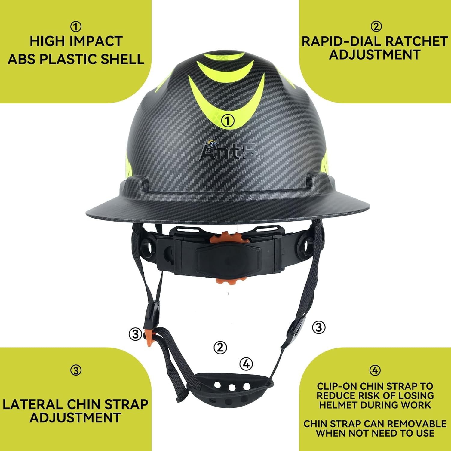 Full Brim Hard Hat Safety Helmet ANSI Type 1 Class C HDPE Construction