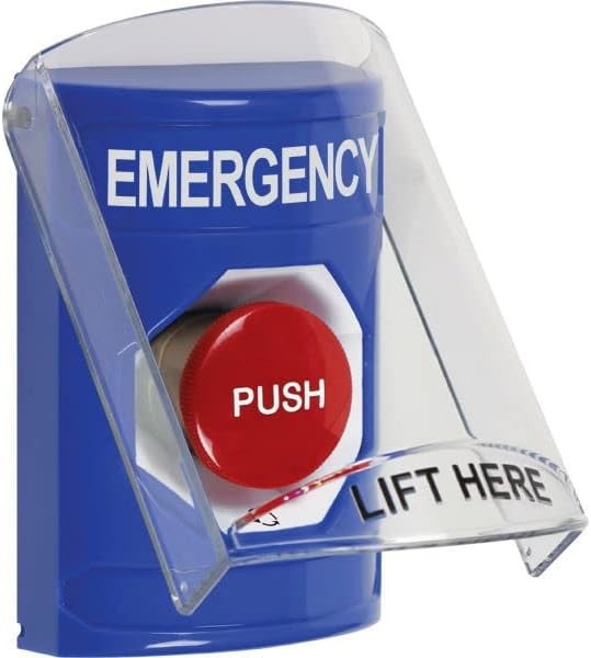 STI SS2421EM-EN Stopper Station Push, Turn-to-Reset w/Shield Blue Emergency