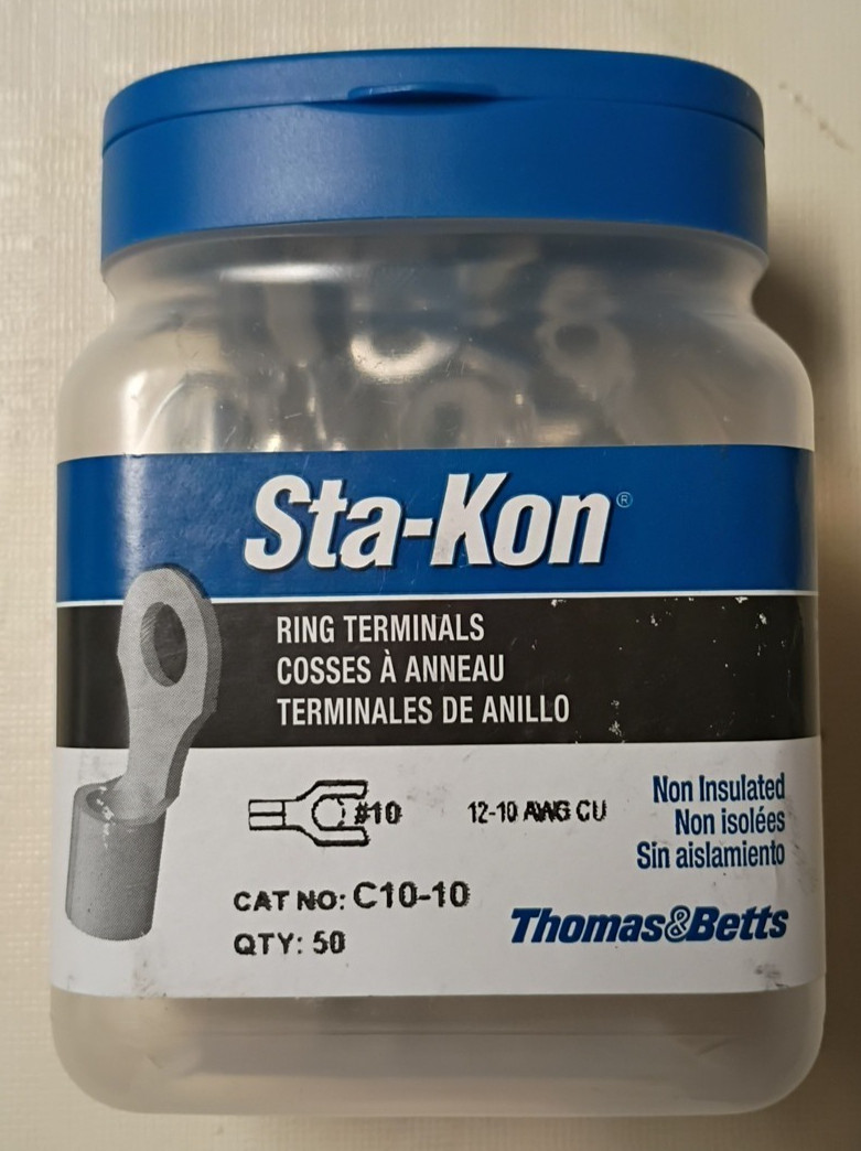50 Sta-Kon C10-10 Ring Terminals 12-10AWG Copper NonInsulated Thomas&Betts