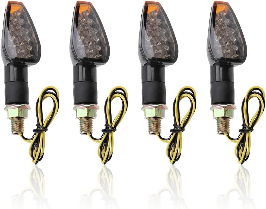 4PCS Motorcycle Turn Signals, Smoked Black Shell 14LED Front and Rear Blinkers w