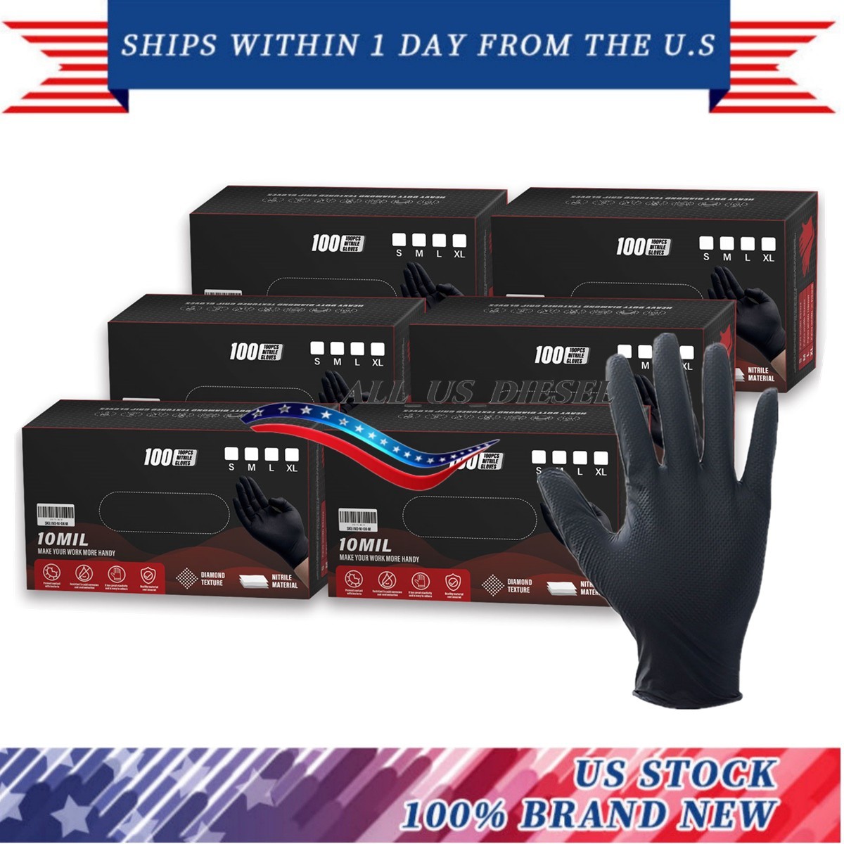 Heavy Duty Grip Nitrile Gloves Raised Diamond Texture 10 Mil 6 Boxes Size XL