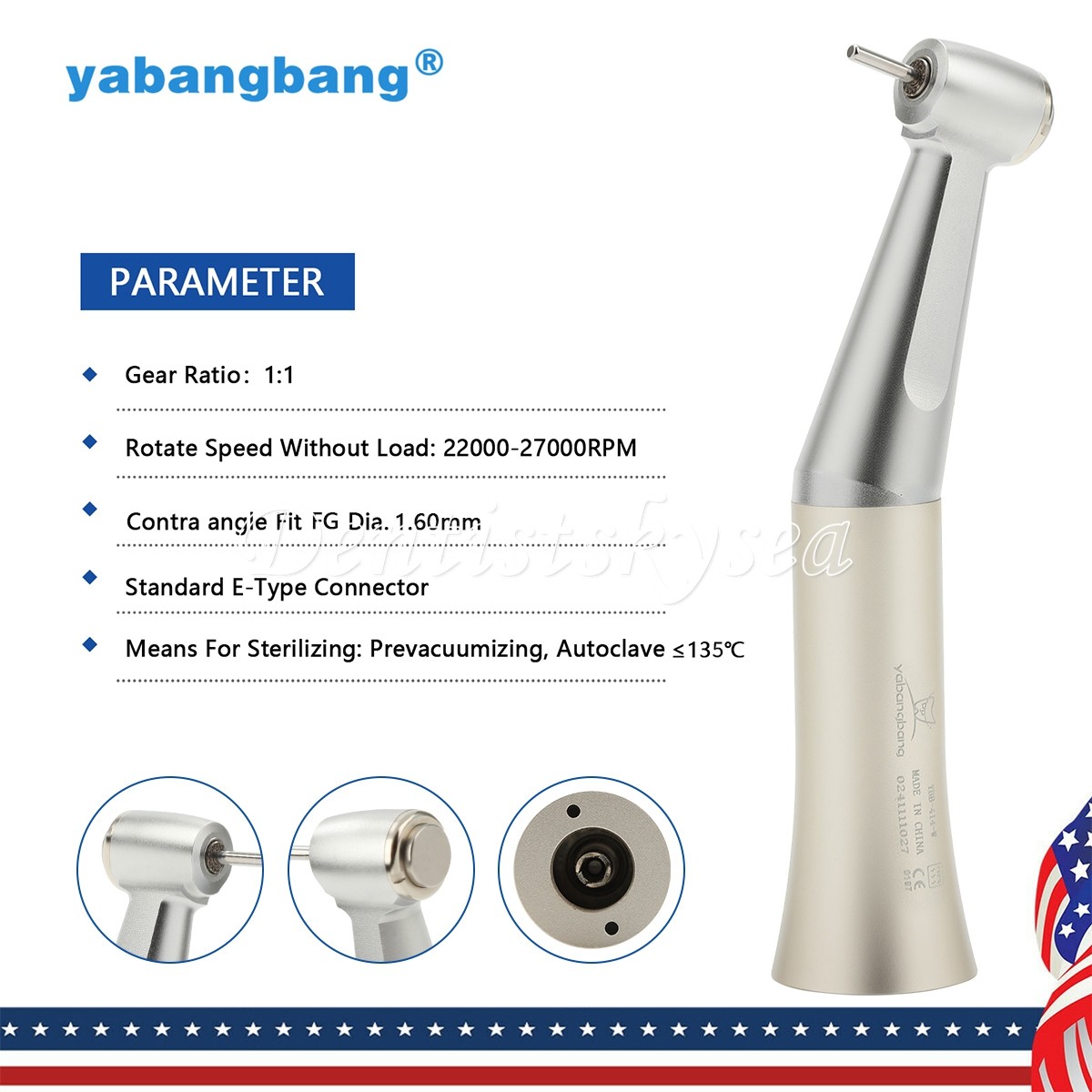 FG 1.6mm Slow Low Speed Contra Angle Handpiece Friction Grip Push Type Dental