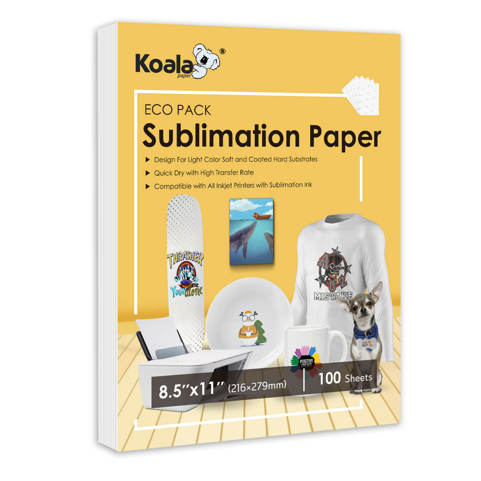 Koala Sublimation Paper 8.5×11 100 PK Sublimation Printer Inkjet Heat Transfer
