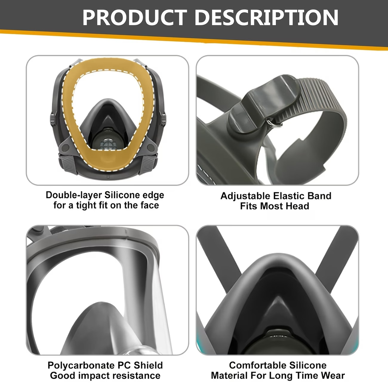Full Face Gas Mask Respirator Survival Mask Tear Gas Protection Reusable 40MM