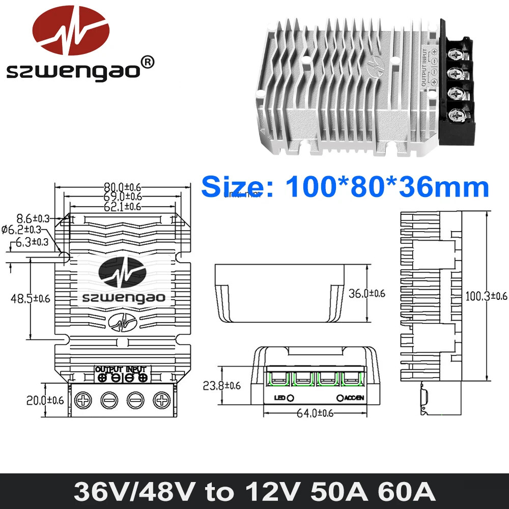 36V 48V to 12V 50A 60A 80A 100A DC Step Down Converter Buck Regulator Golf Cart