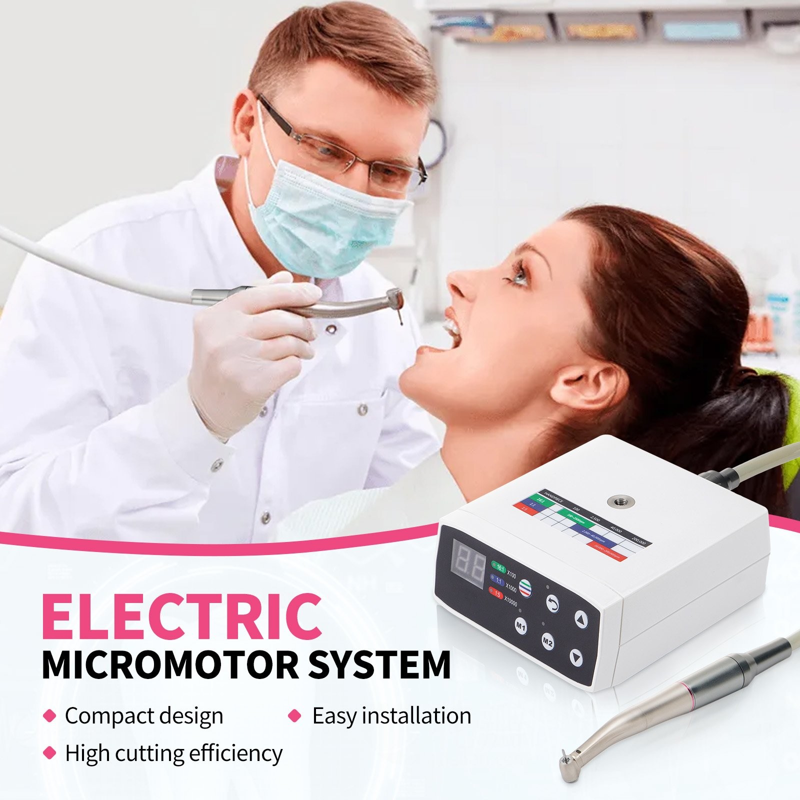 NSK Style Dental Brushless LED Micro Motor /1:5 Increasing LED Contra Angle NEW