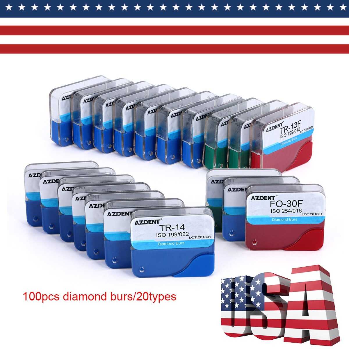 【USA】100Pcs Dental Diamond Friction Grip Burs For High Speed Handpiece
