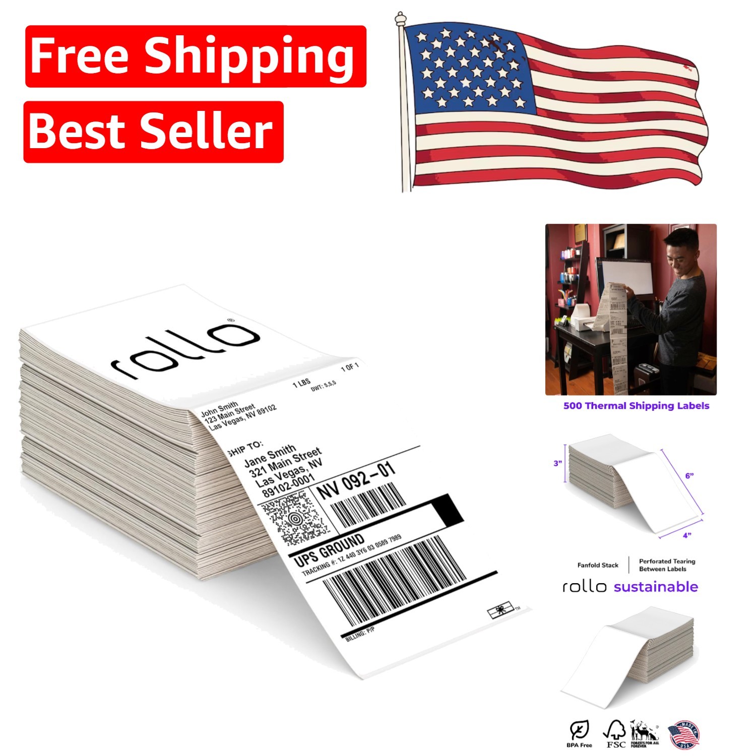 Black and White 4×6 Shipping Labels – 500 Pack with Ultra Strong Adhesive