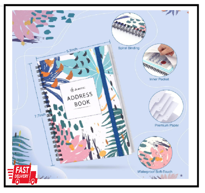 Address and Password Book with Alphabetical Tabs Hardcover Spiral Organizer