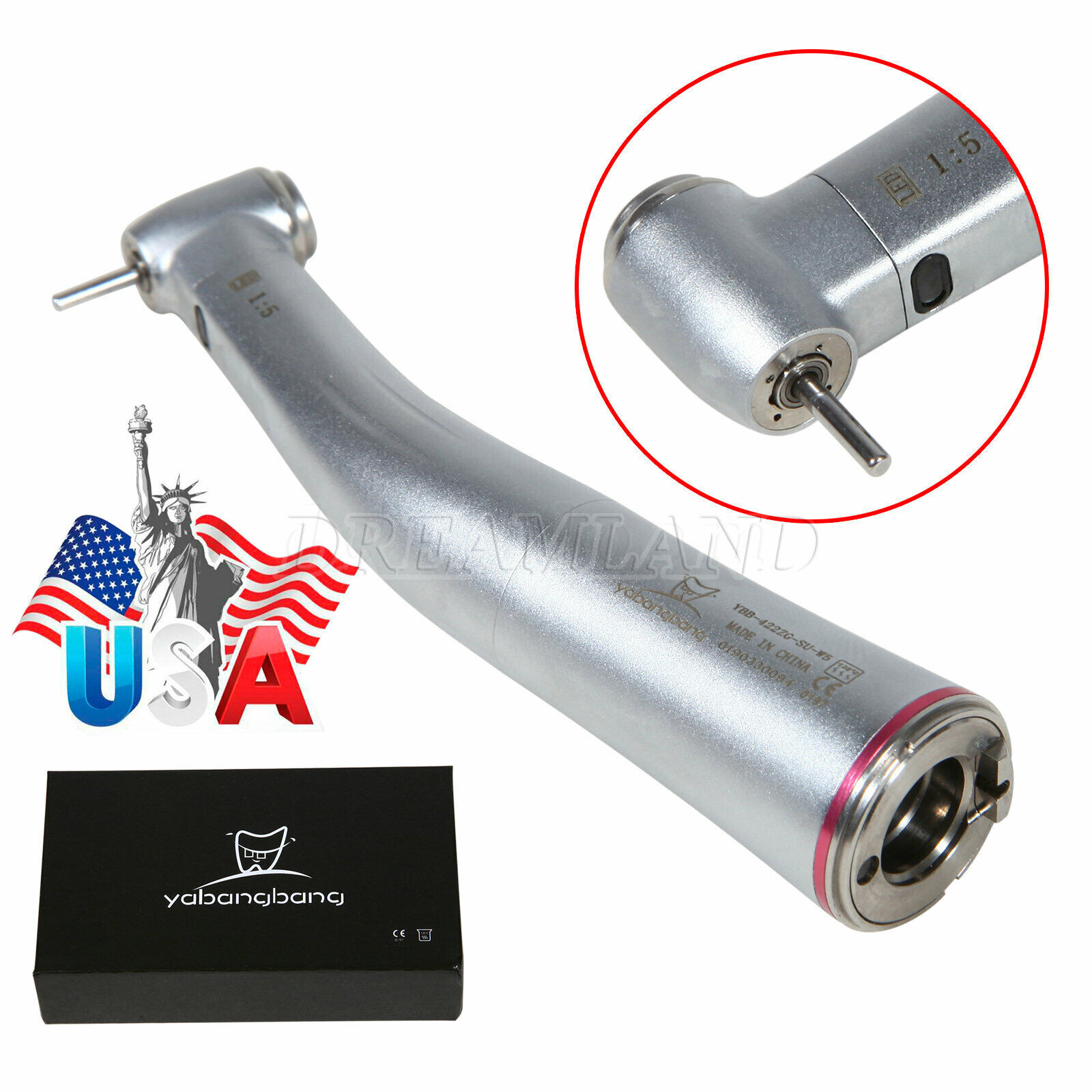 Dental 1:5 Increasing LED Fiber Optic Contra Angle Red Ring For NSK Ti Max Z95L
