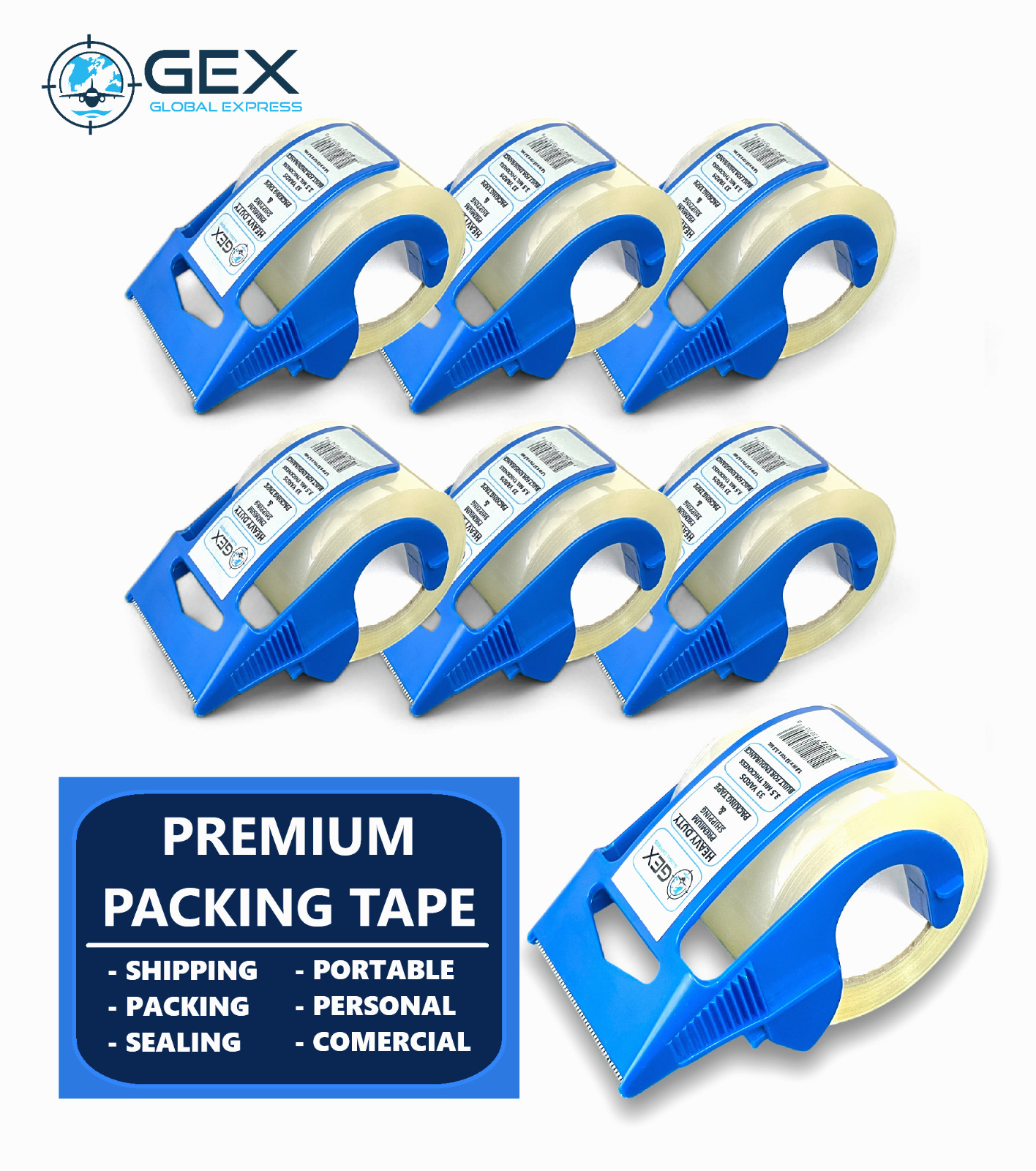 GEX 6 Rolls Heavy Duty Shipping Packaging Tape & Dispenser 1.88″ x 33 Yards USA