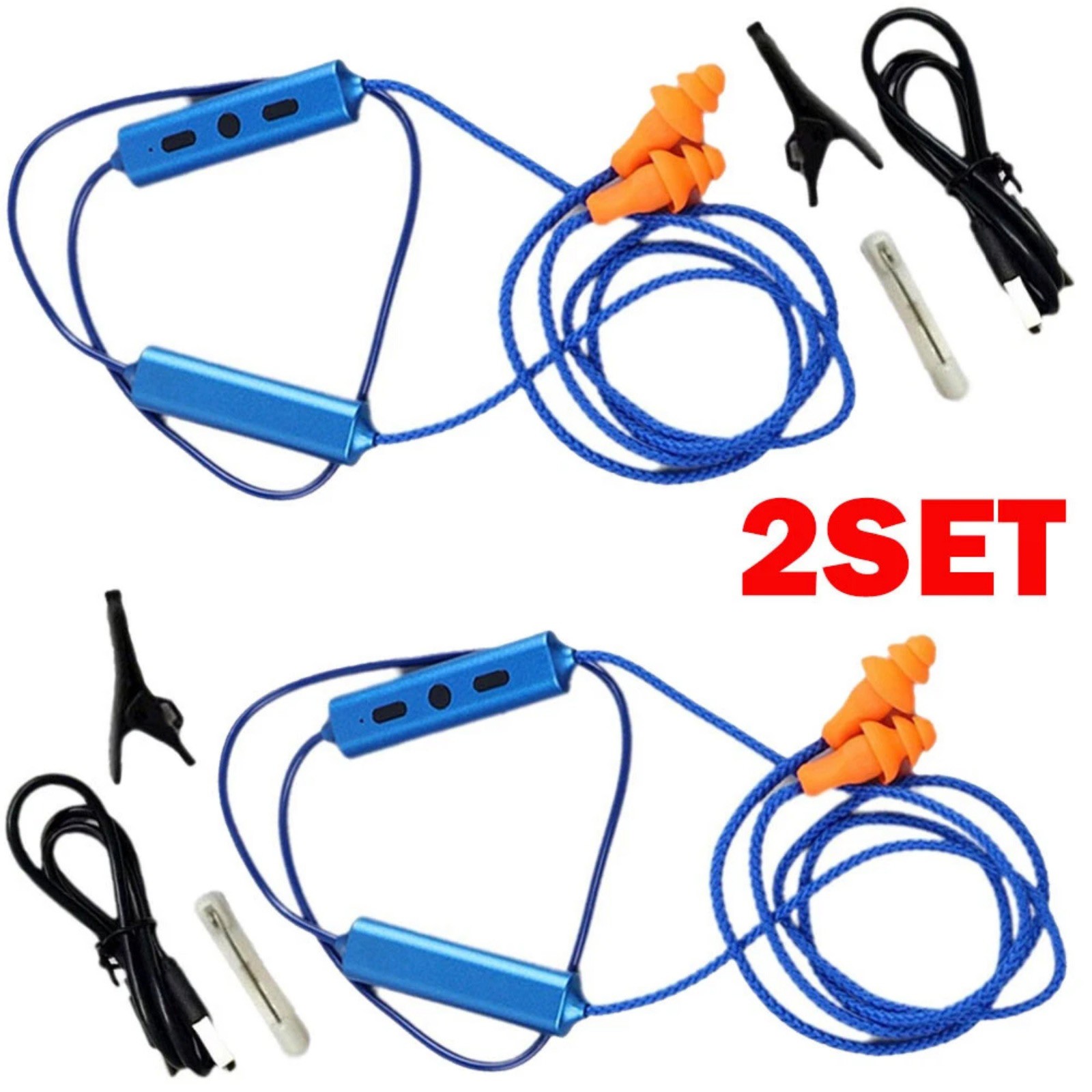 New 2-Set Blue Bluetooth Earplugs for Noise Suppression on Construction Sites