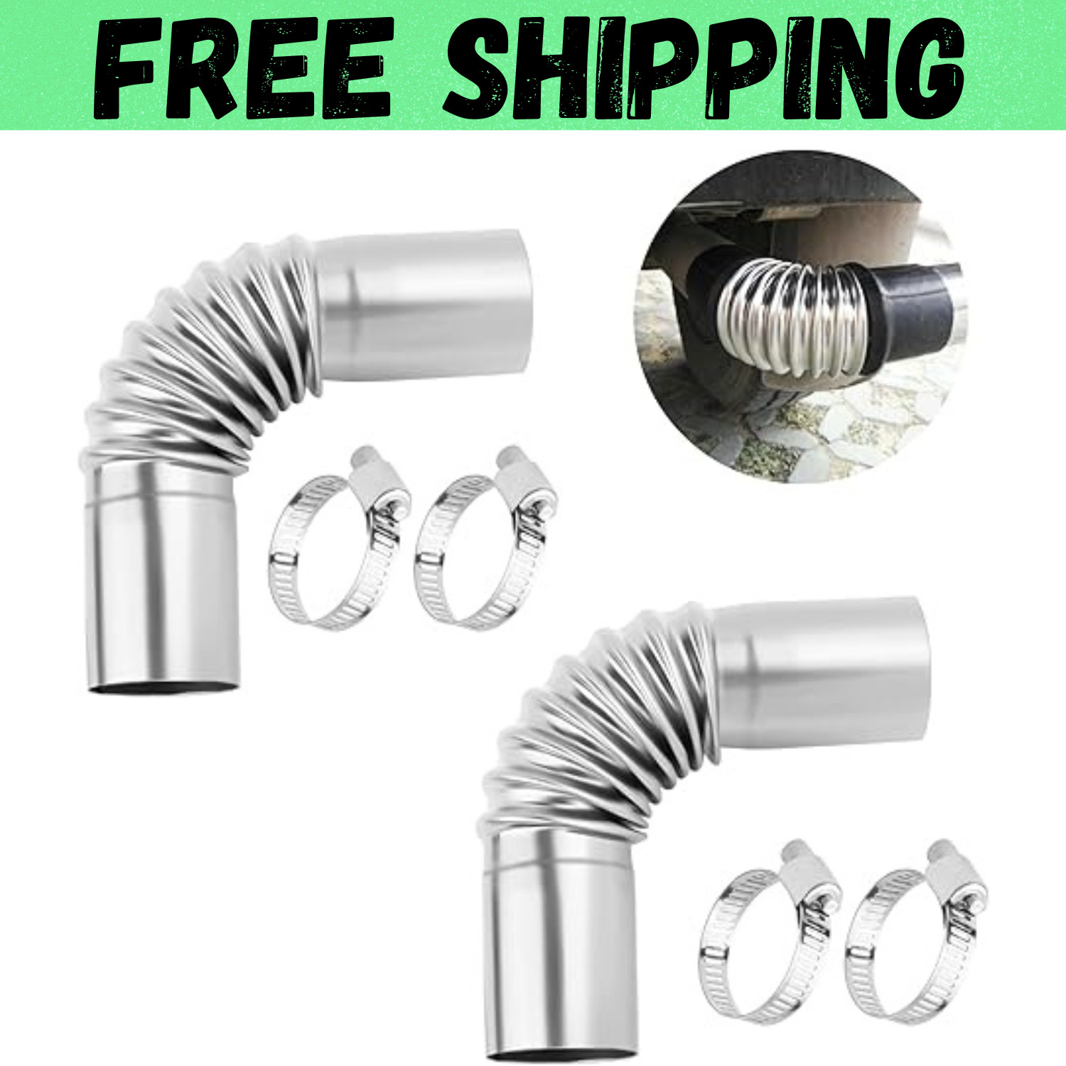 2PCS Air Parking Diesel Heater Exhaust Pipe,Stainless Steel 24mm Flexible Exhaus