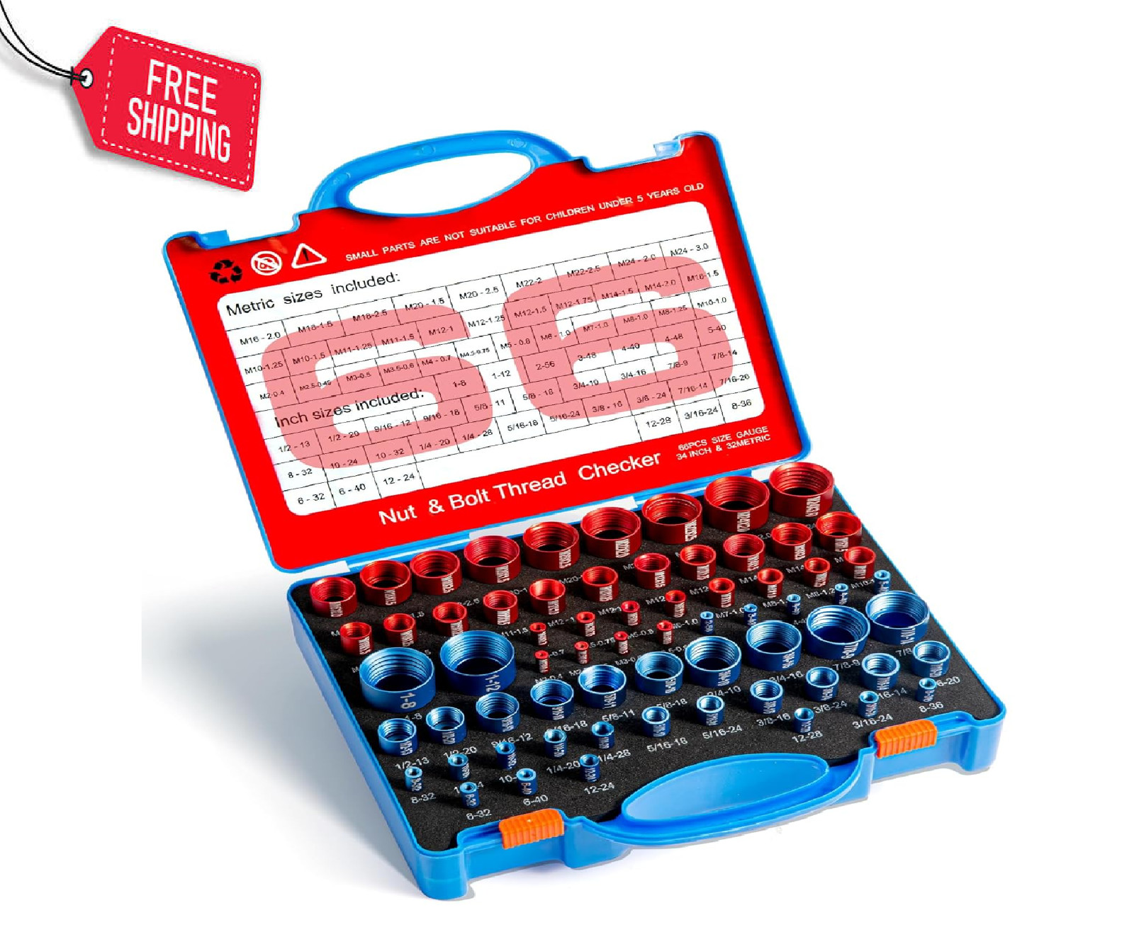 66 Nut Bolt Thread Checker Metric Standard Gauge Tool w/Storage Box