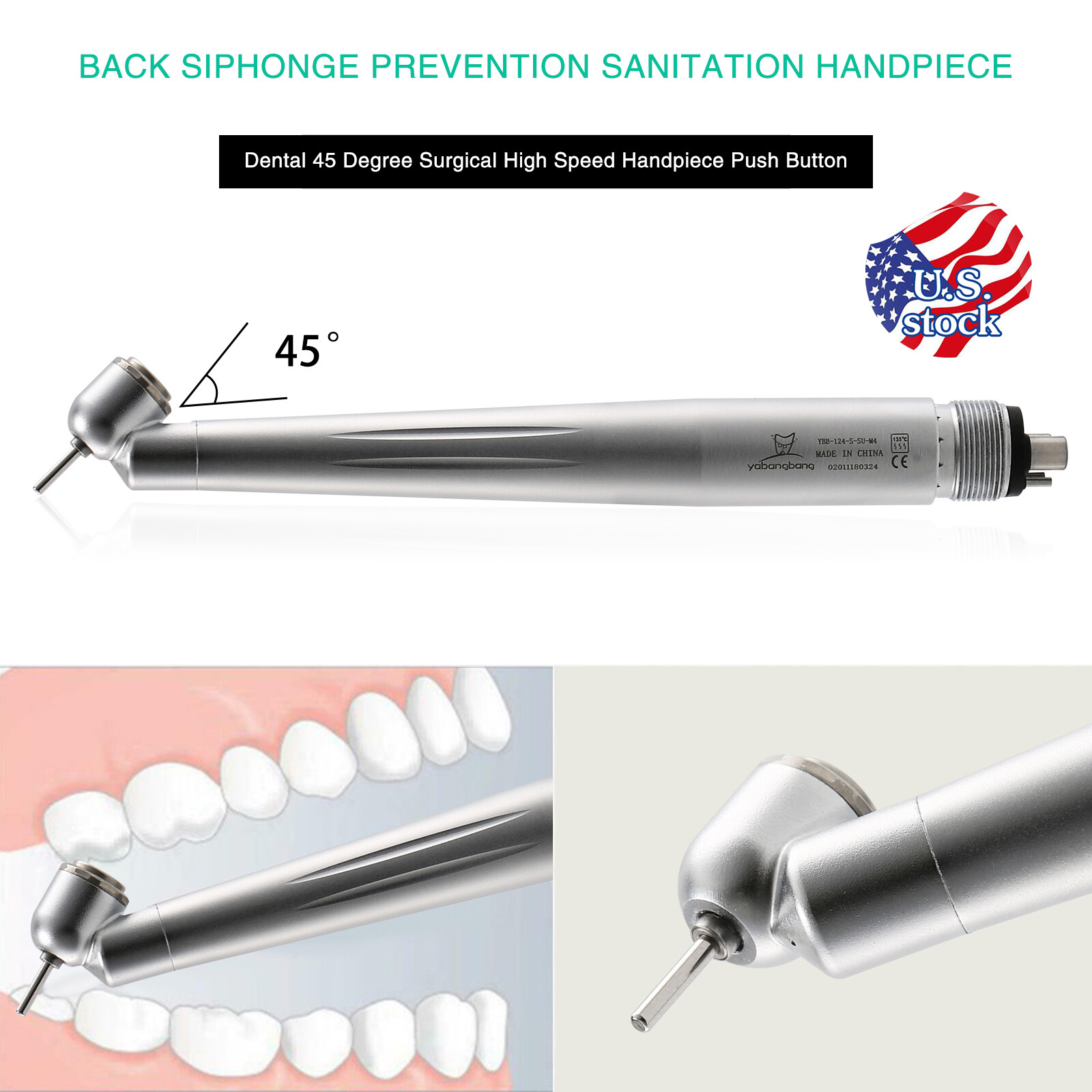 NSK Style Dental 45 Degree Surgical High Speed Handpiece Push Button 4 Holes OR