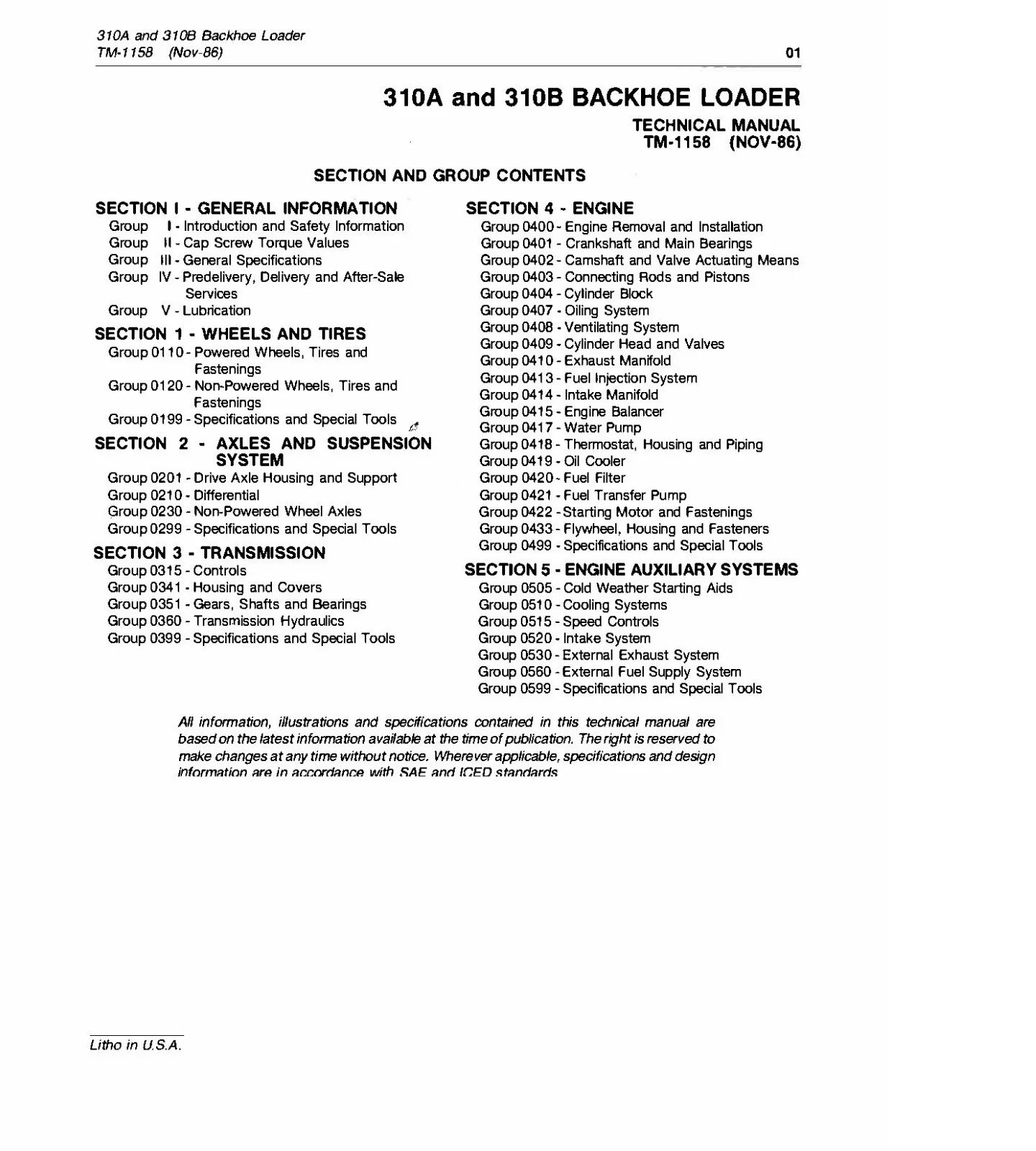 John Deere 310A & 310B Backhoe Loader Technical Service Manual TM1158 CD Or DL