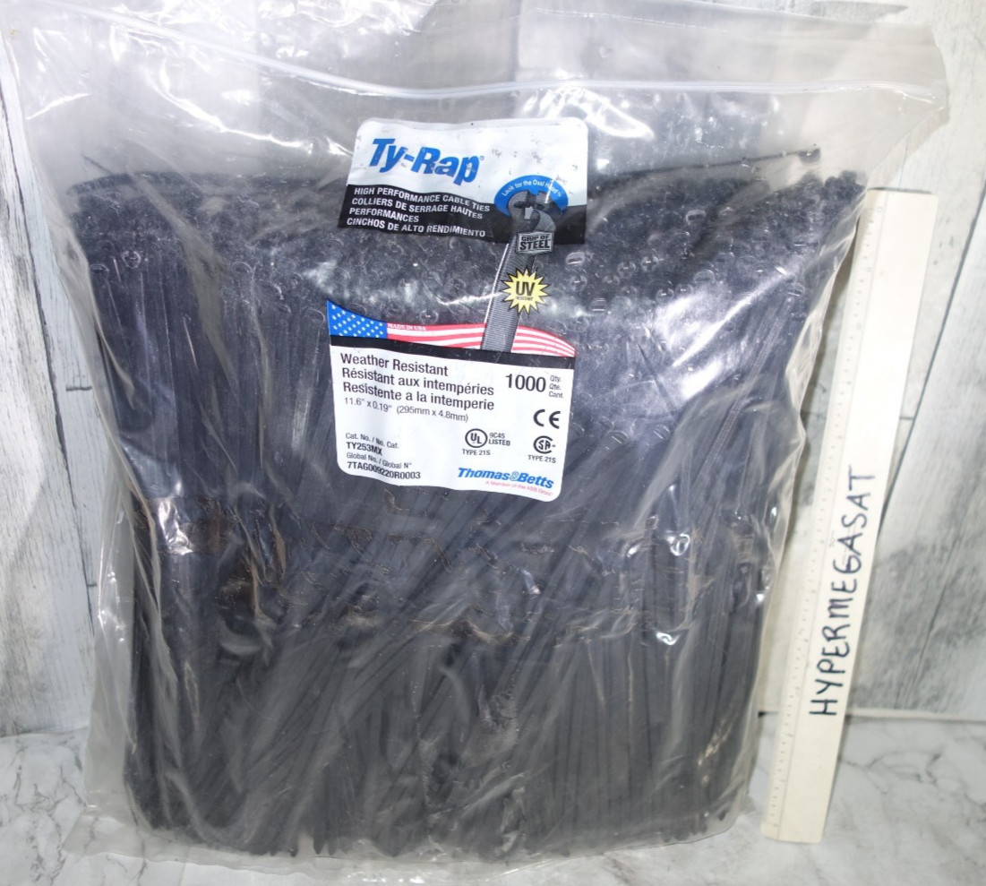 Thomas & Betts Ty-Rap TY253MX UV Cable Tie 11.6″ 50lb Black 1,000 pack/bag