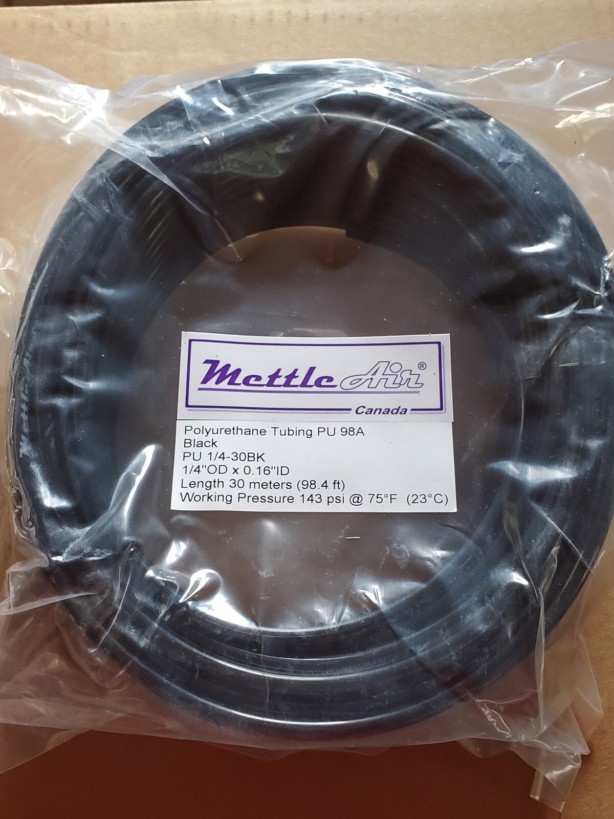 98’ MettleAir PU Polyurethane Black Air Tube Tubing Hose 1/4″ OD 0.16” ID