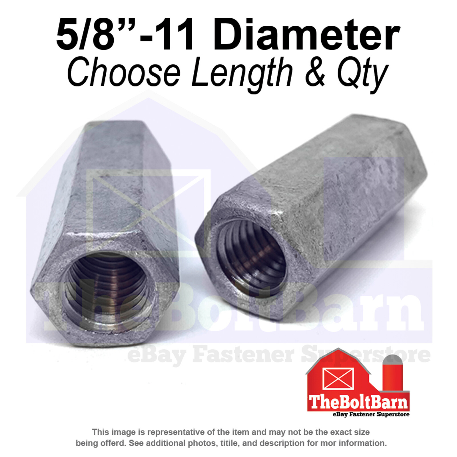 5/8″-11 x 2-1/8″ Steel Coupling Nuts Galvanized Coarse Thread (Pick Quantity)