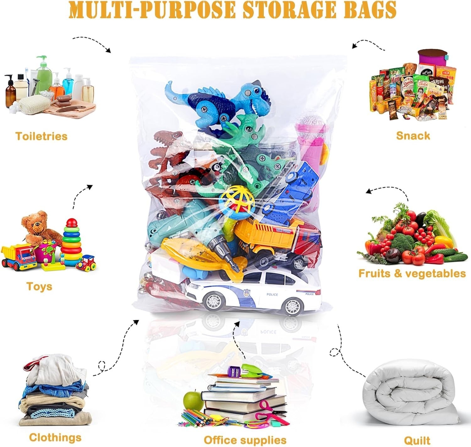 10 Pack Extra Large Plastic Storage Bags, Zipper Seal, 2.4-mil Thick, Heavy Duty