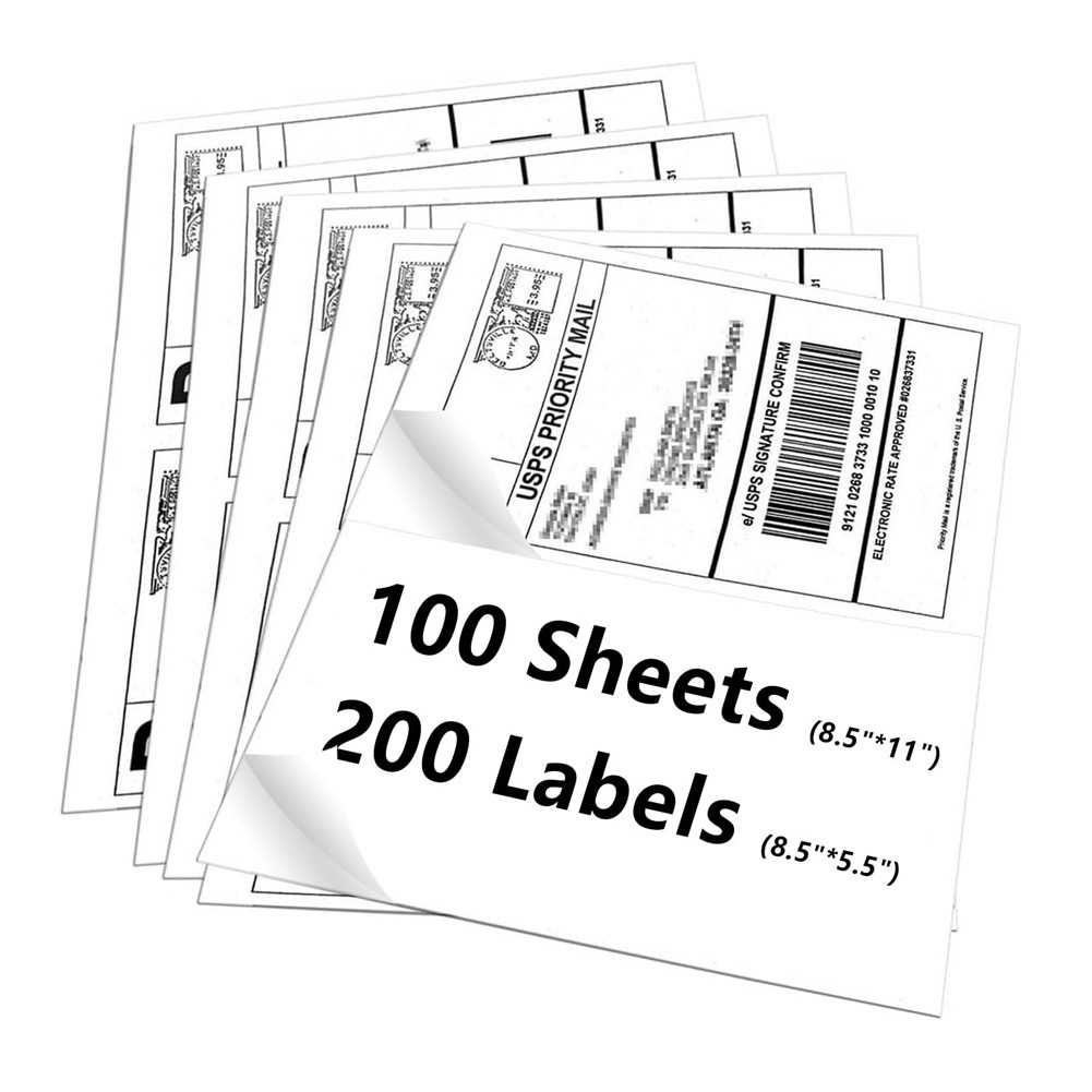 200 8.5″x5.5″ Half Sheet Self Adhesive Shipping Labels for Laser Inkjet Printers