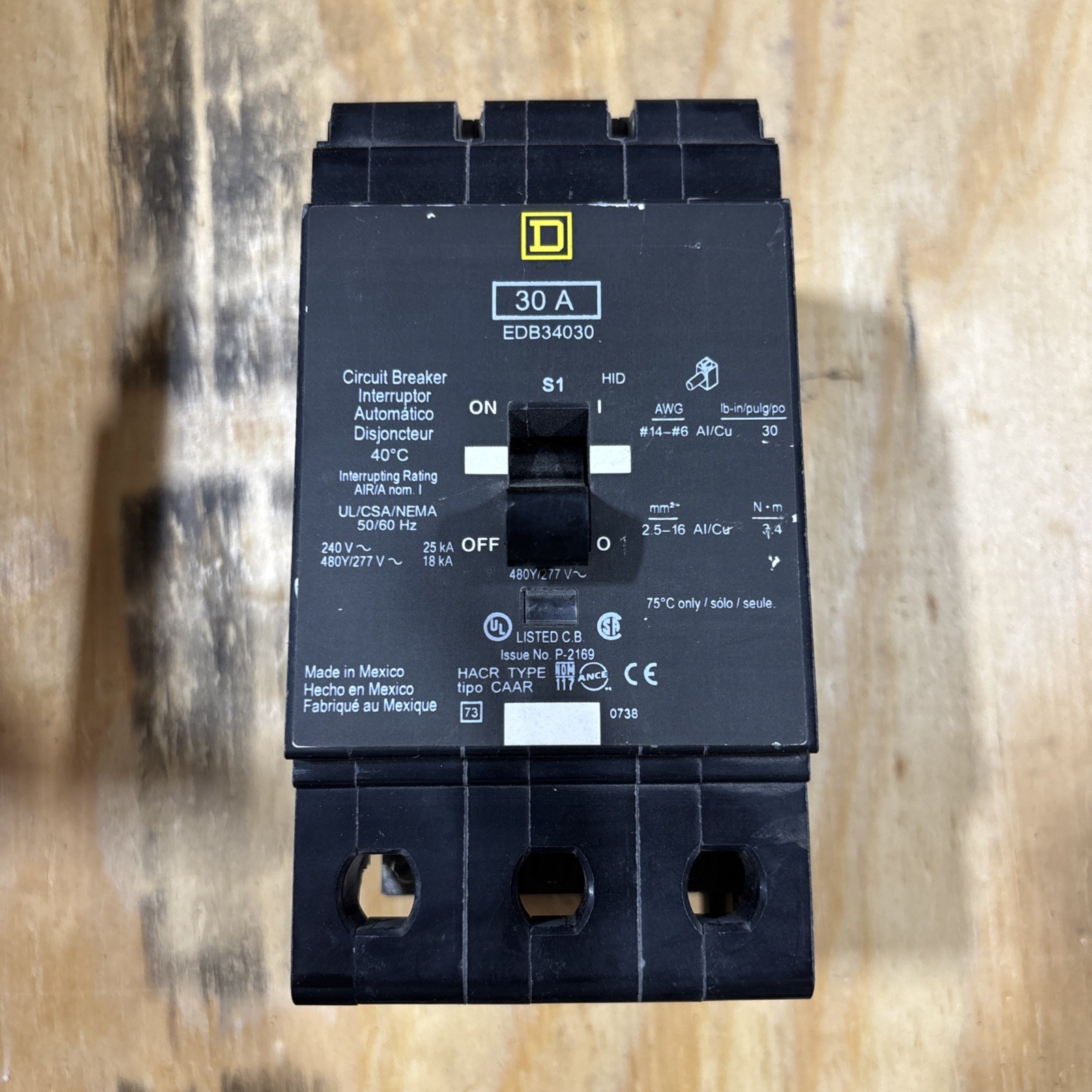NEW NO BOX Square D EDB34030 30A 3P 480/277V 480/277V EDB34030