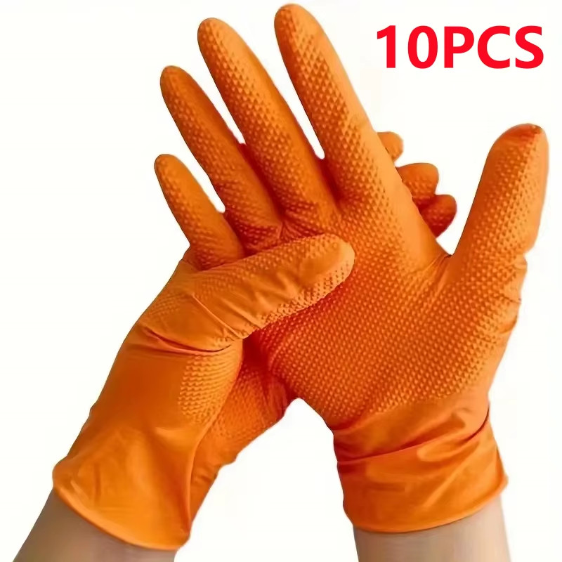 Heavy Duty Orange Nitrile Gloves 8Mil Industrial Disposable Gloves with Diamond