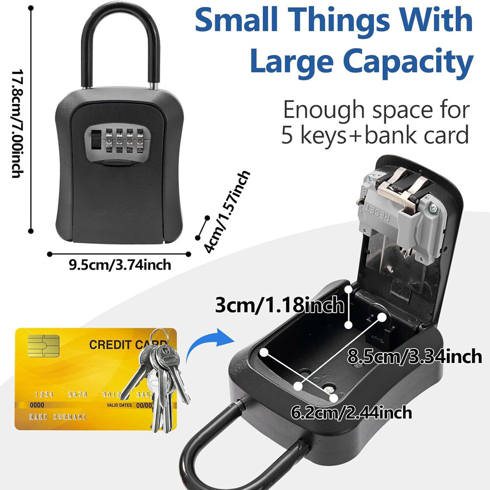 Lockbox Key Lock Box For Outside-Combination For House Key-Portable/Wall Mounted