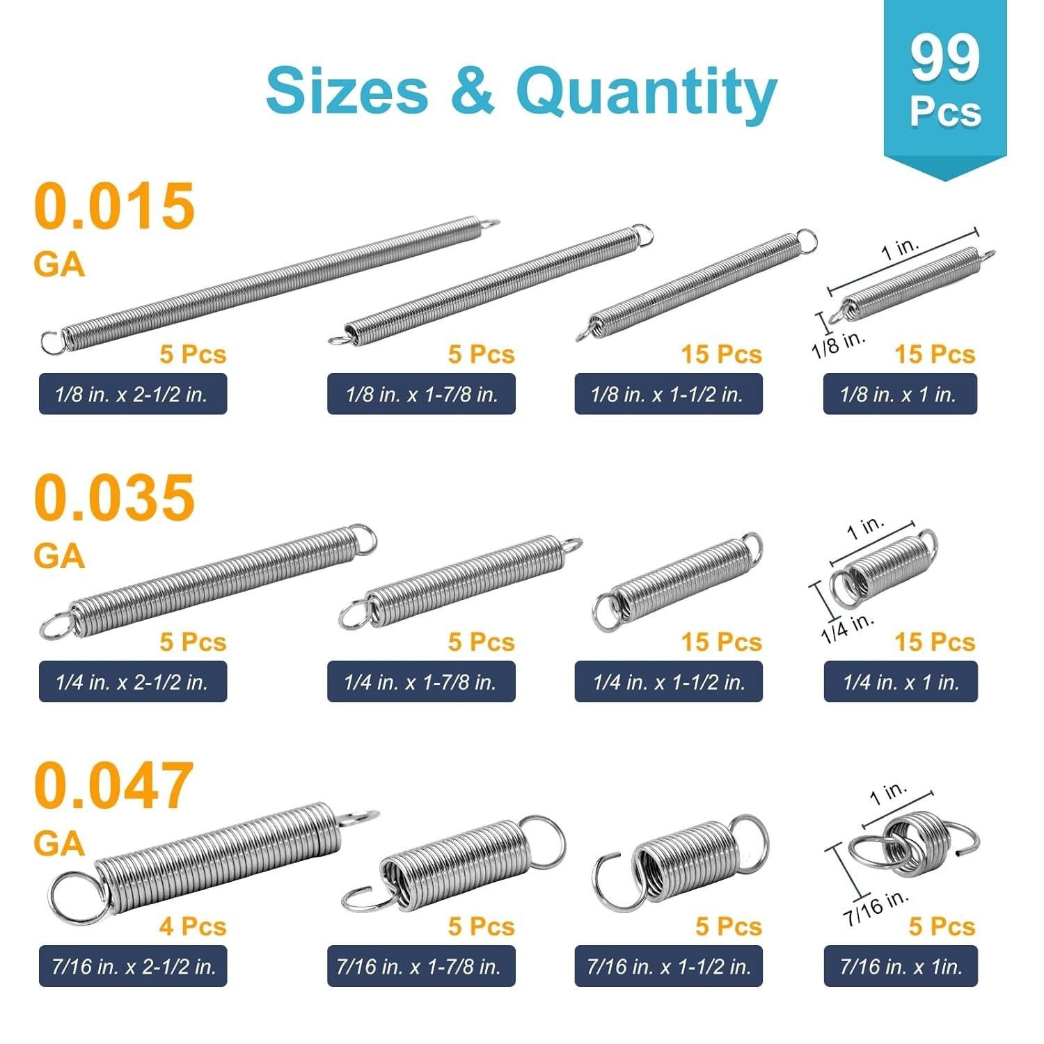 99PCS Extension Spring Assortment Kit, 12 Sizes Small Tension Springs with Du