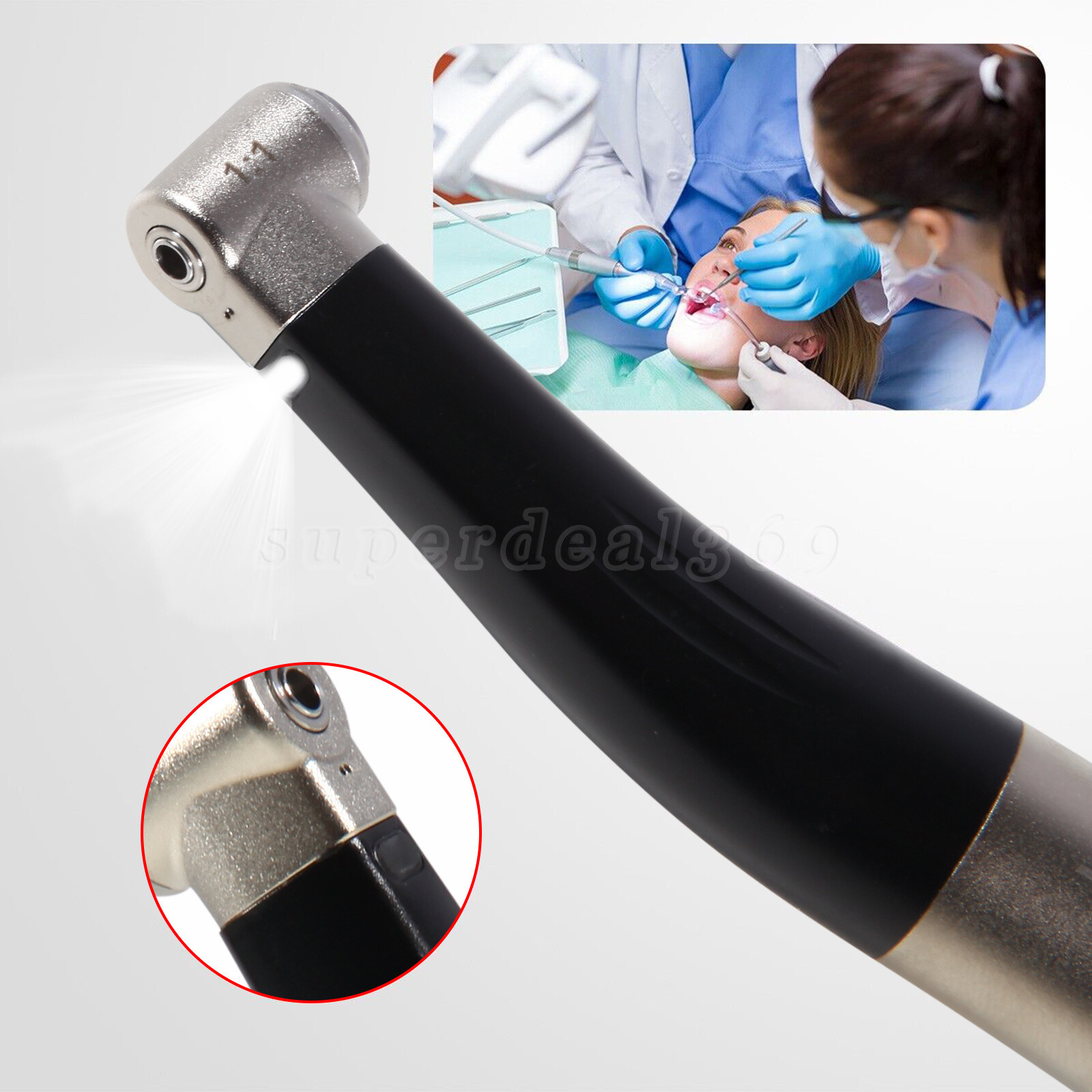 SANDENT Dental 1:1 Fiber Optic Contra Angle Low Speed Handpiece Inner Channel ns