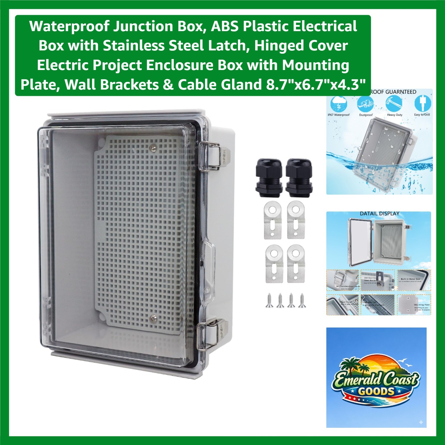 Waterproof Junction Box, ABS Plastic Electrical Box with Stainless Steel Latc…
