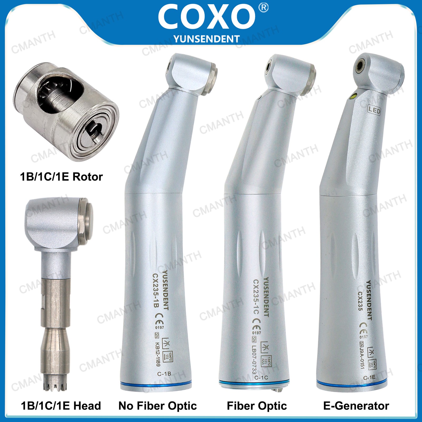 COXO Dental Contra Angle Straight Handpiece Fiber Optic 1:1 Inner Channel E Type