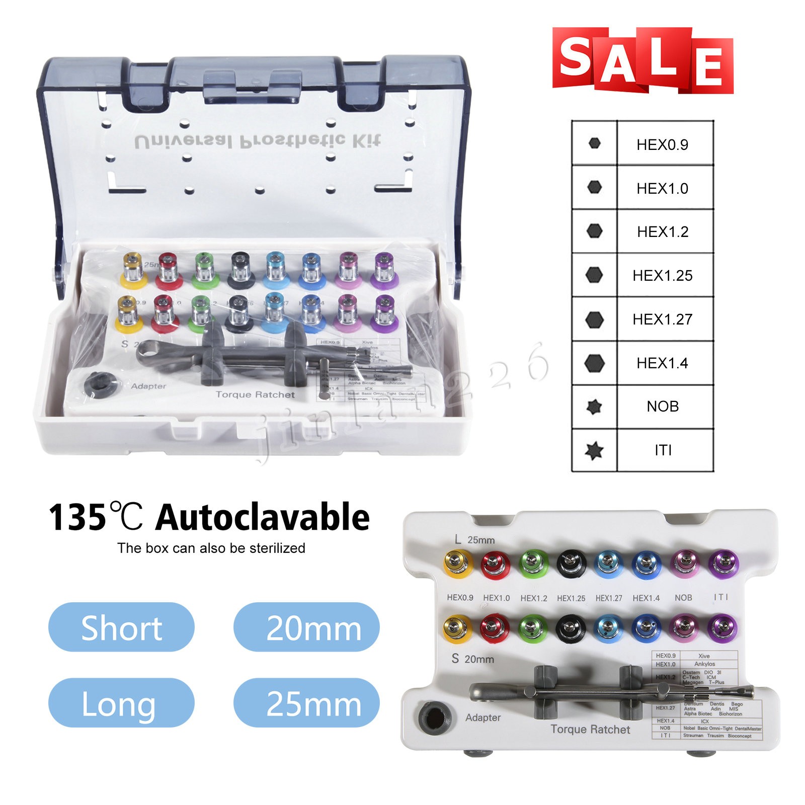 Dental Universal Implant Kit Abutment Hand Driver Hex Screwdriver Long+Short US