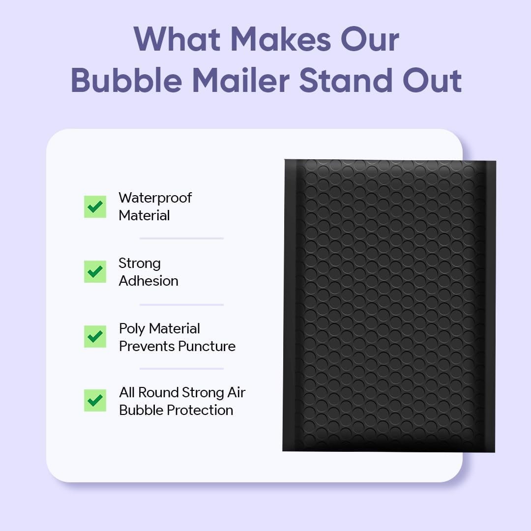 Zhplix Poly Bubble Mailers 6X10 250 Pack Usable Size 6X9 Black Waterproof Self
