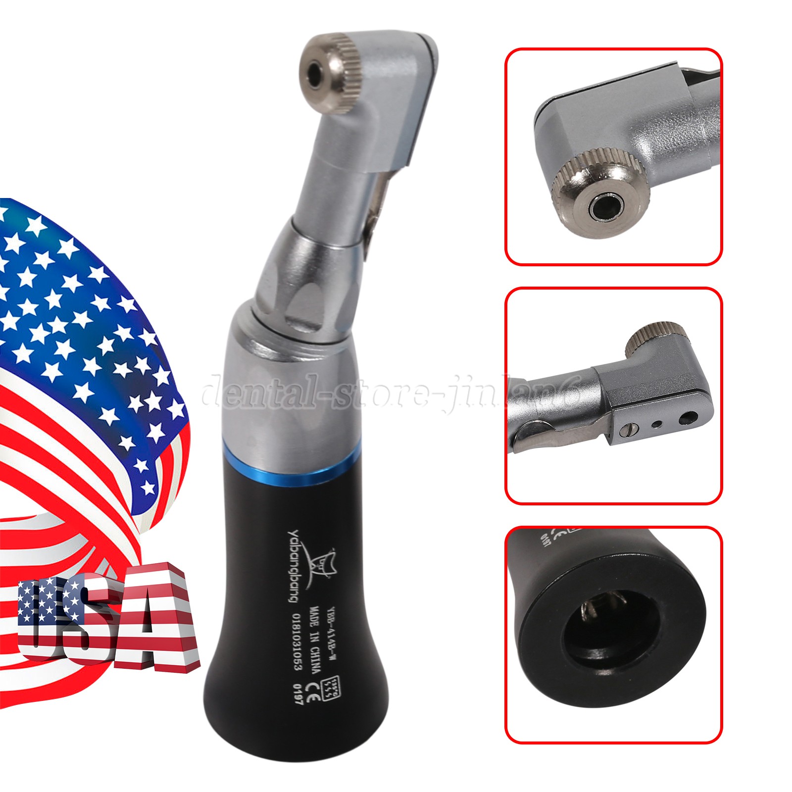 Dental Slow Low Speed Handpiece Contra Angle /Air Motor 4 Hole E-Type black YBB
