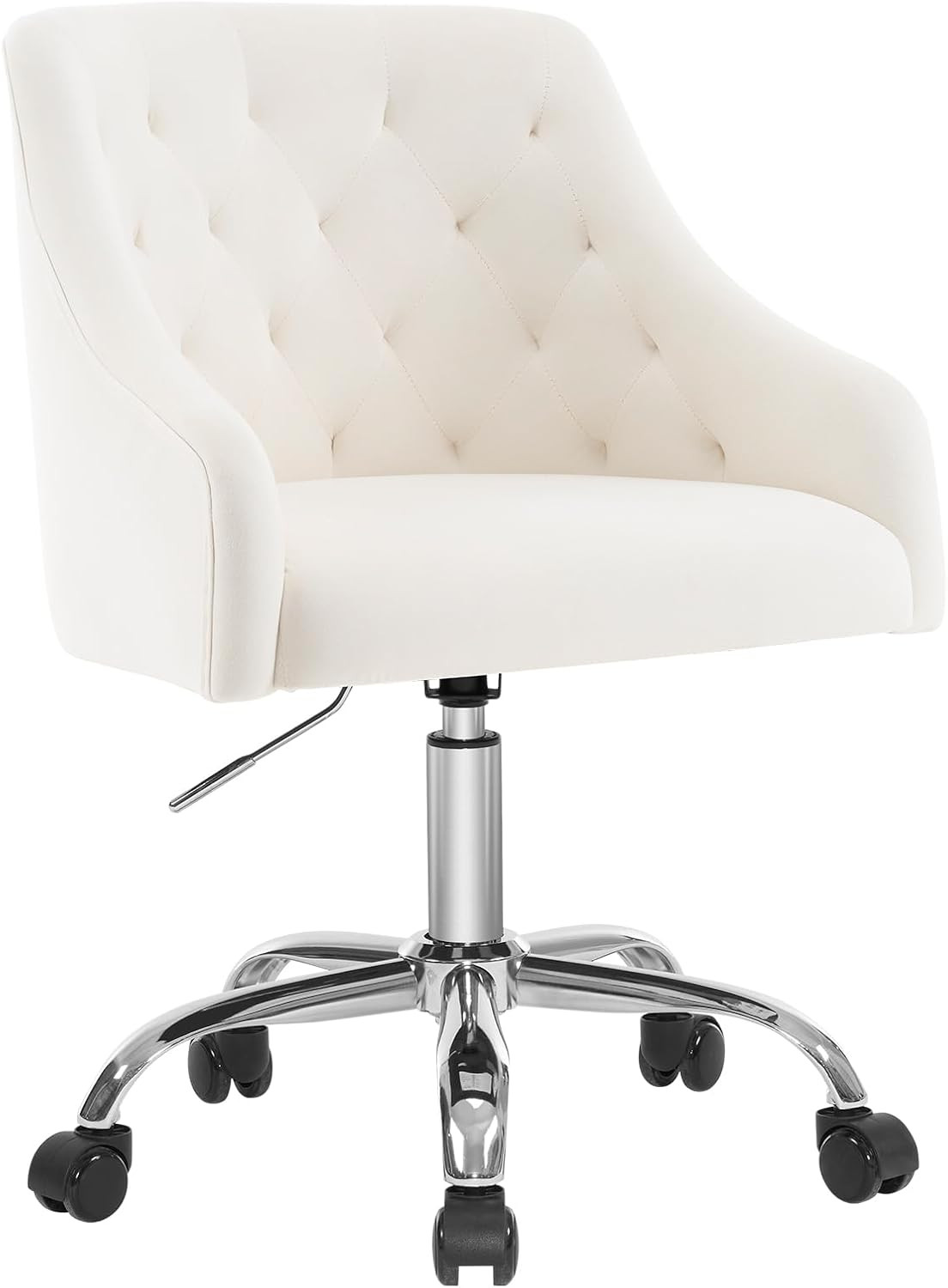Chic Velvet Swivel Chair – Adjustable Gold Accent Office Chair for Girls (White)