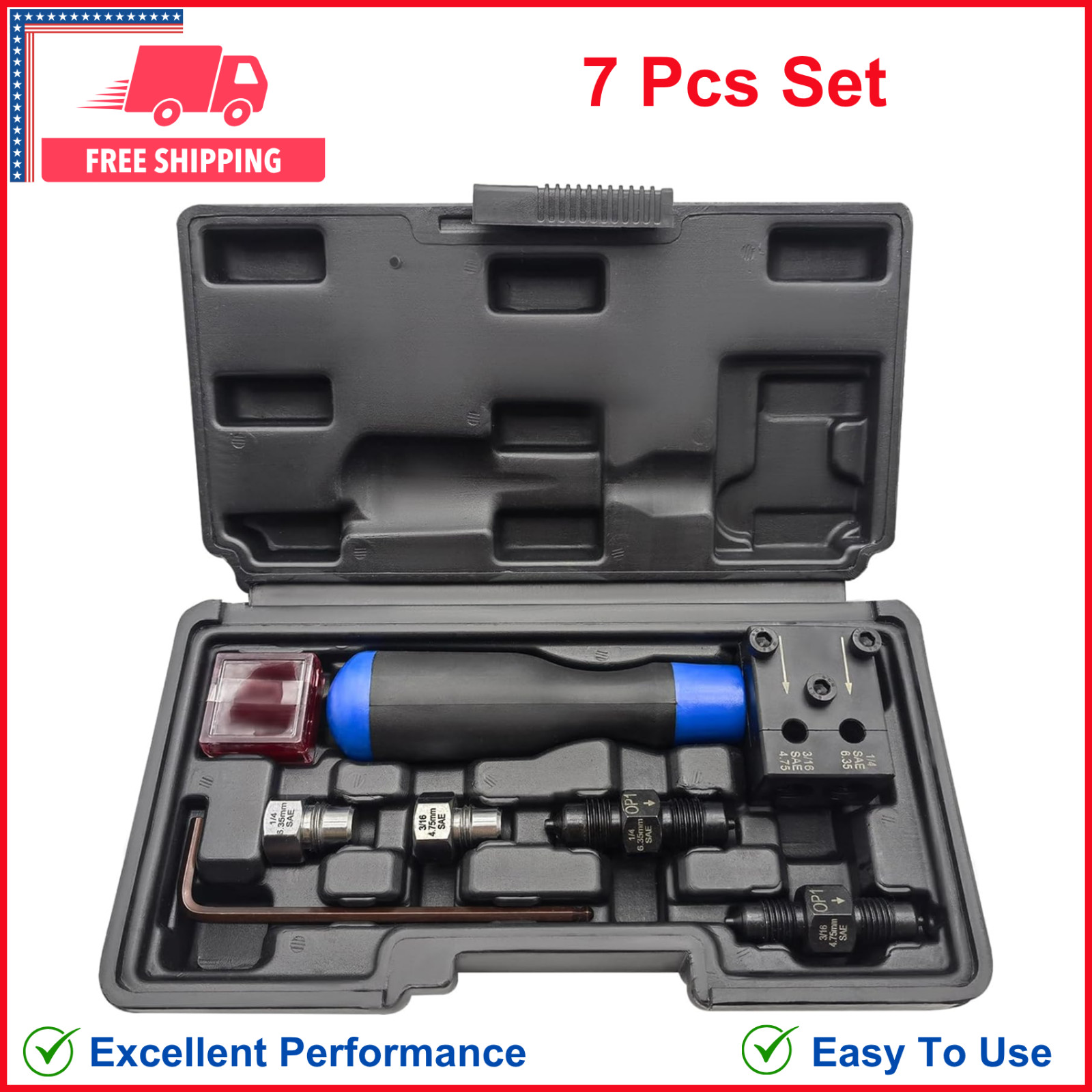 Brake Line Flaring Tool Kit, 6PCS, 3/16 & 1/4 Double Flaring Tool Vehicle Brake