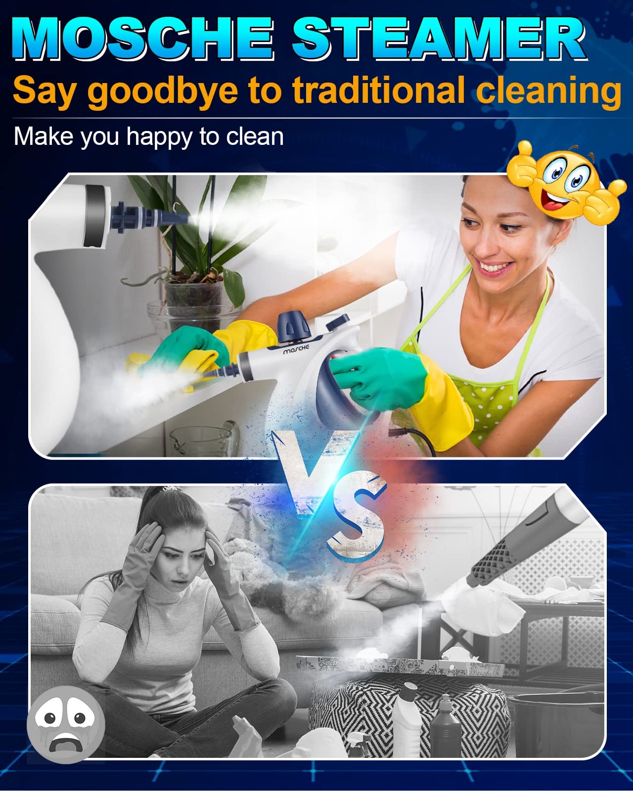 Handheld Pressurized Steam Cleaner with 11-Piece 15.29*24*29 inch, Blue