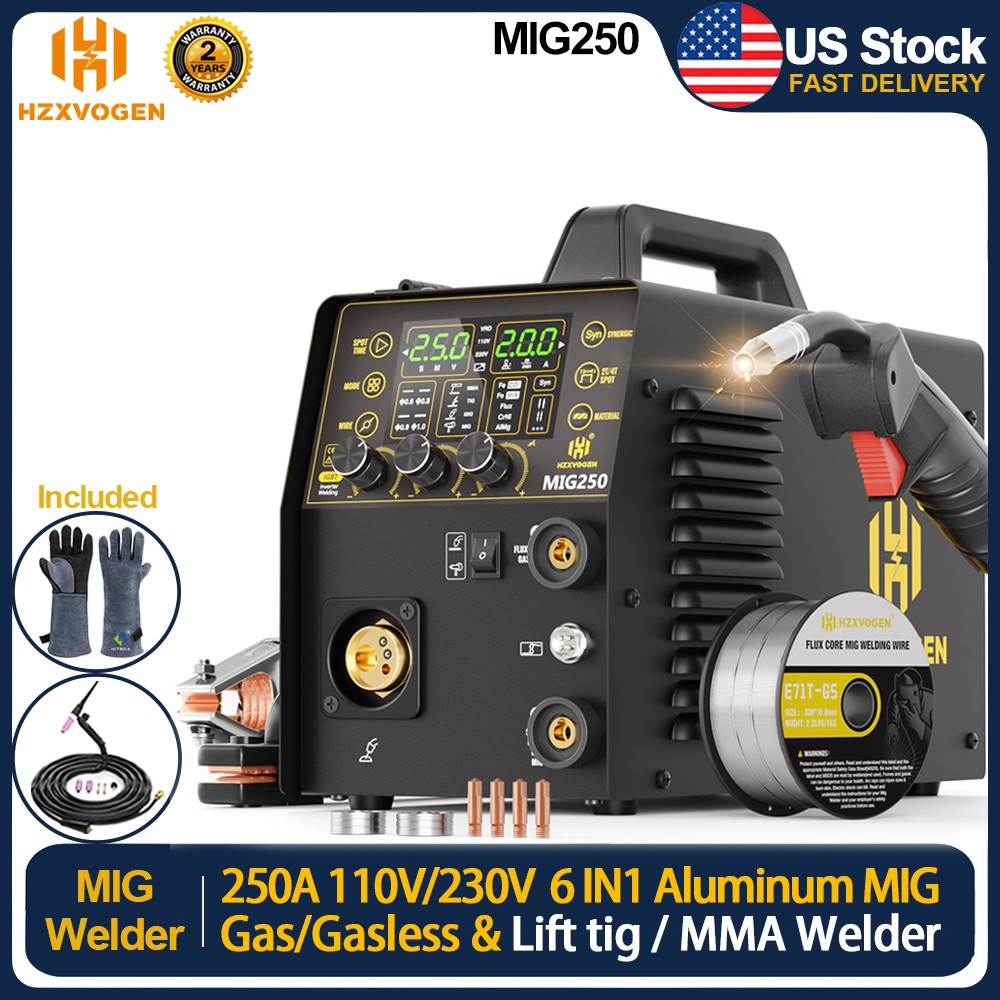 250A Gas Gasless MIG/ARC/TIG/SPOT 6IN1 Alu MIG Welder &Flux Core Wire&Tig Torch