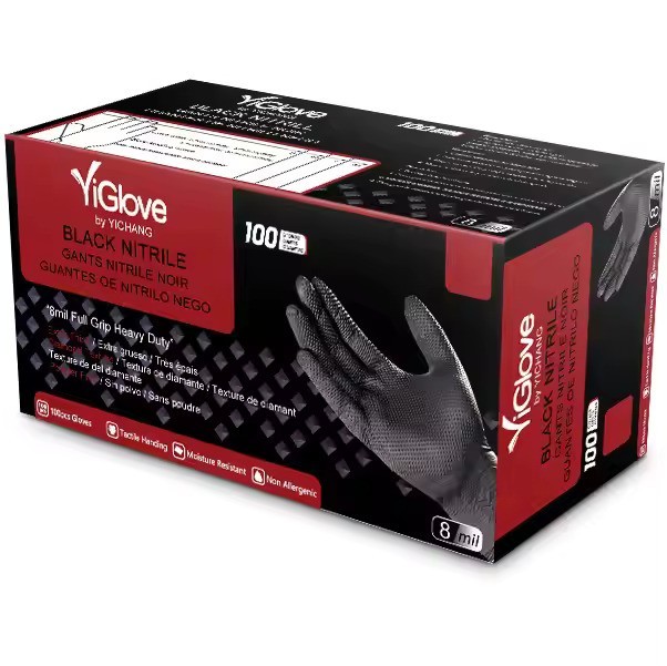8mil Heavy Black Heavy Duty Diamond Texture Nitrile Gloves for automotive 100