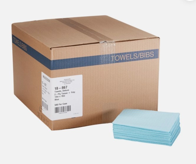 McKesson Blue Dental/Medical/Tattoo/Salon 2-Ply Towel Bibs 13″ W x 18” L –