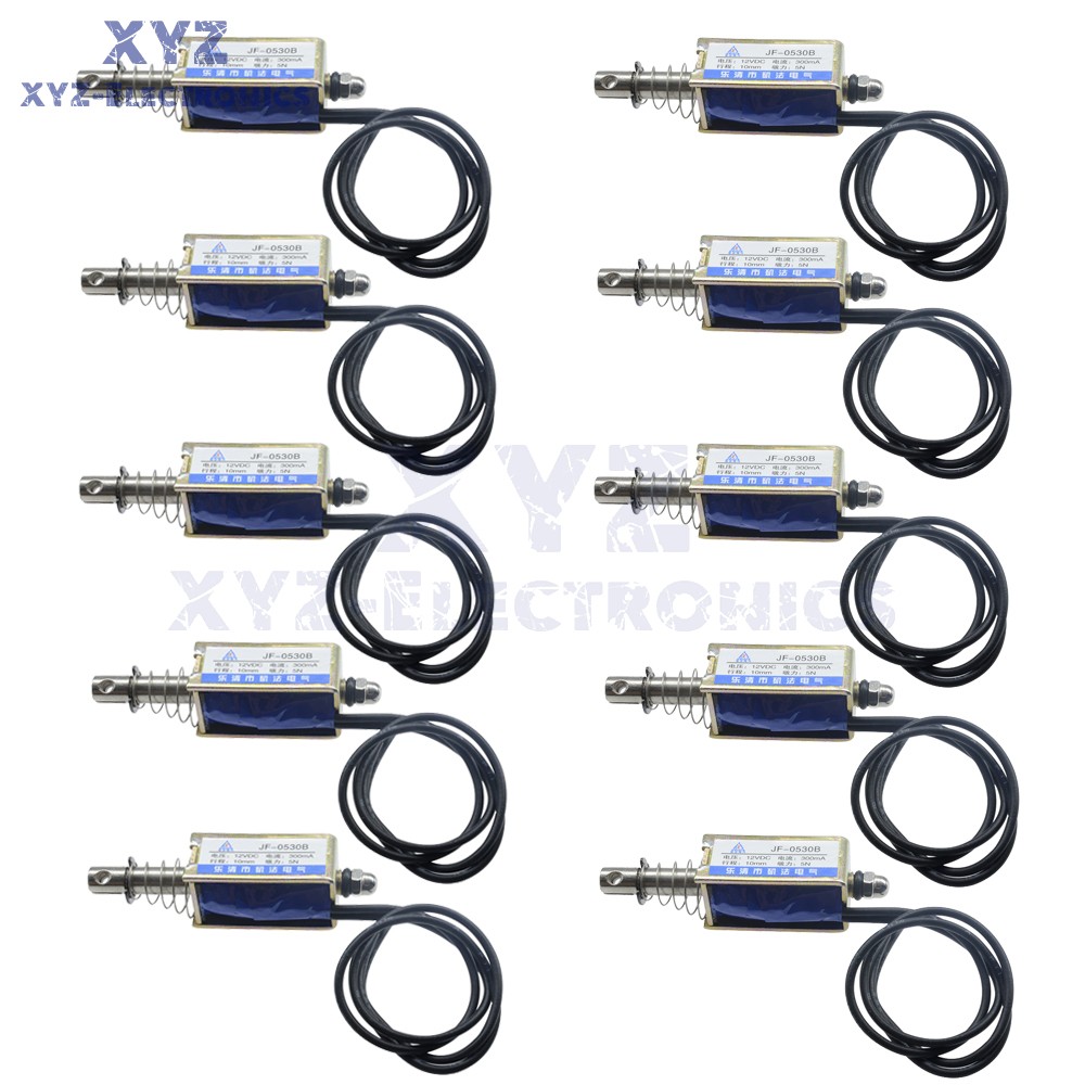 10PCS JF-0530B DC12V 300mA 5N/10mm Pull-Push-Type DC Solenoid Electromagnet