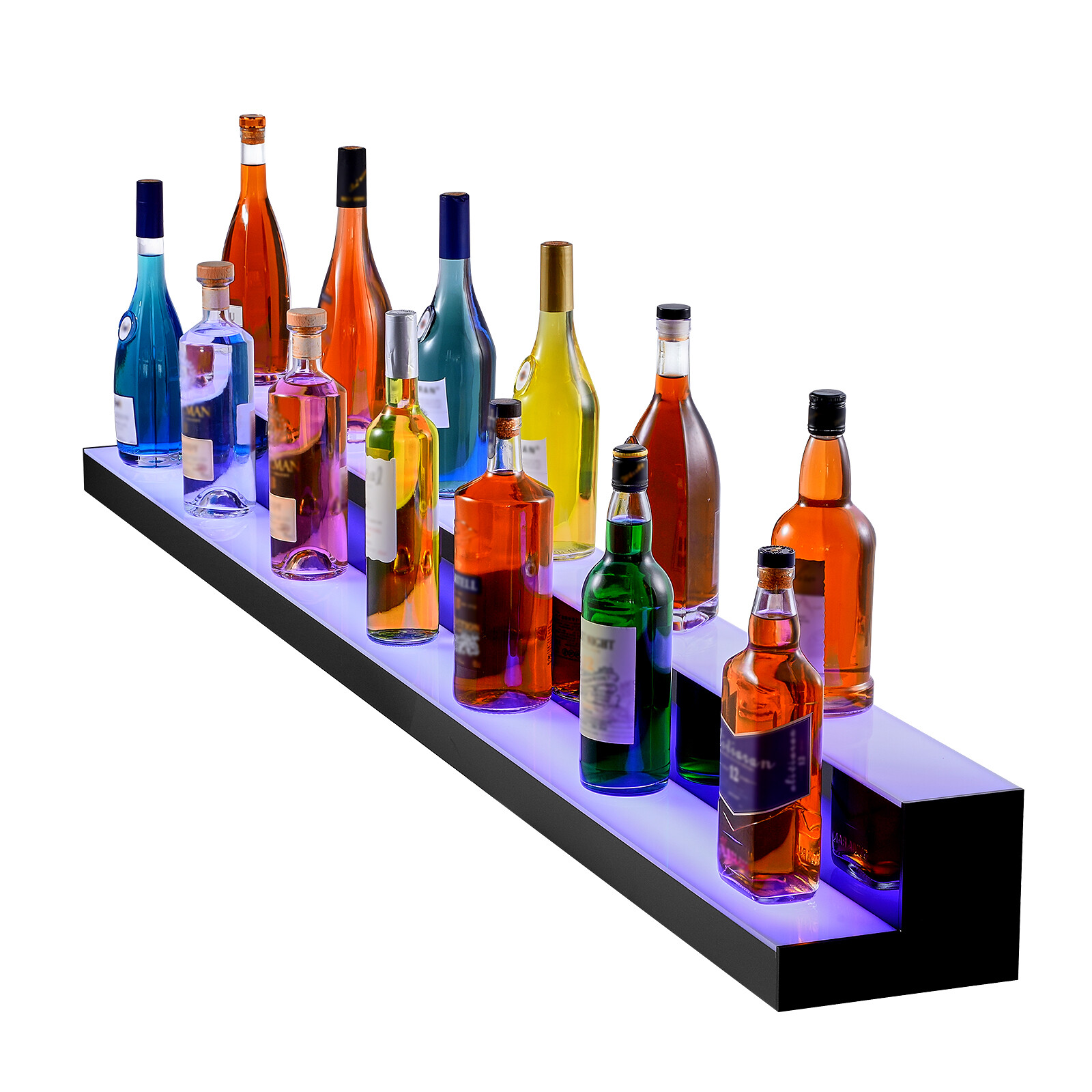 VEVOR60″ 2-Step LED Lighted Liquor Bottle Display Bar Shelf RF & App Control