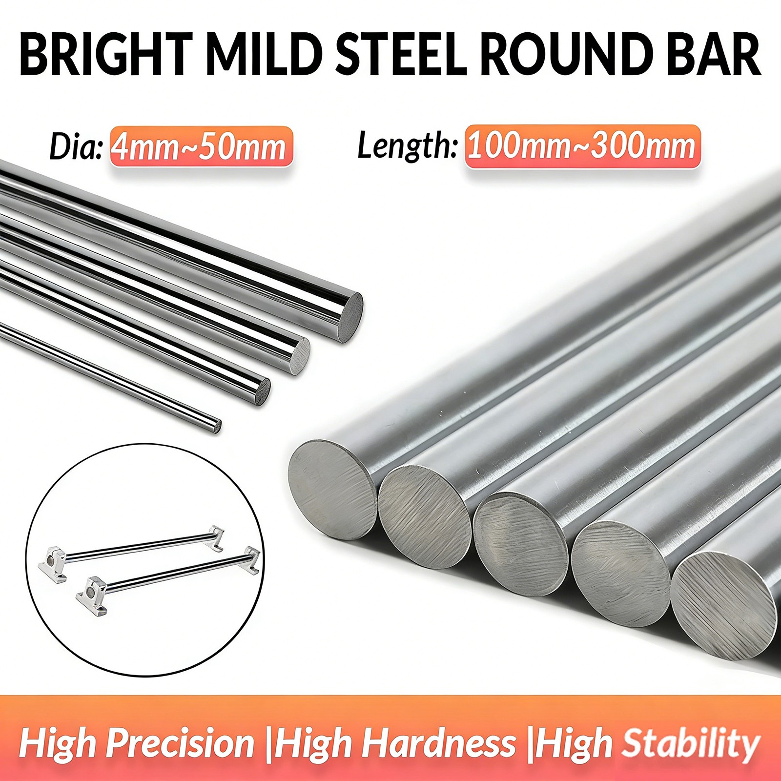 Bright Mild Steel Ø4 – Ø50mm Solid Metal Rod Round Bar – Various Lengths